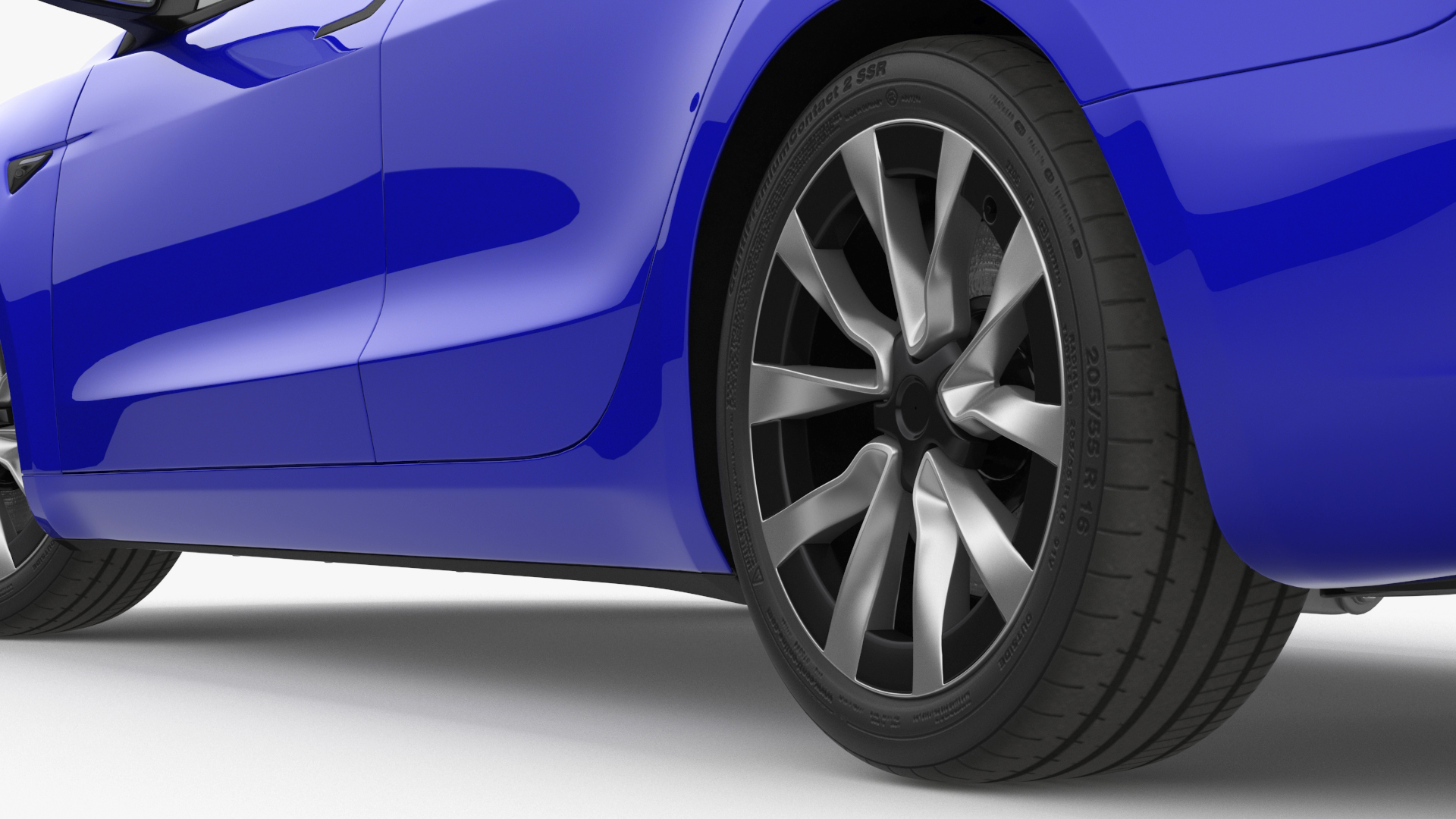 3D Modern Electric Car Blue Lights On Rigged
