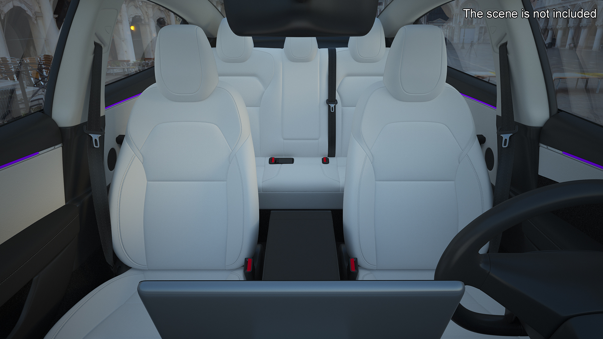 3D Modern Electric Car Blue Lights On Rigged