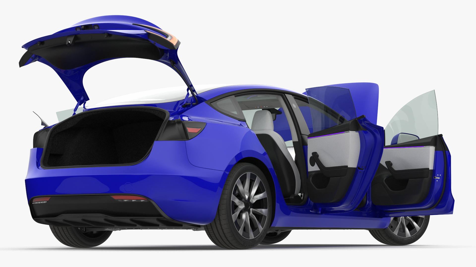 3D Modern Electric Car Blue Lights On Rigged