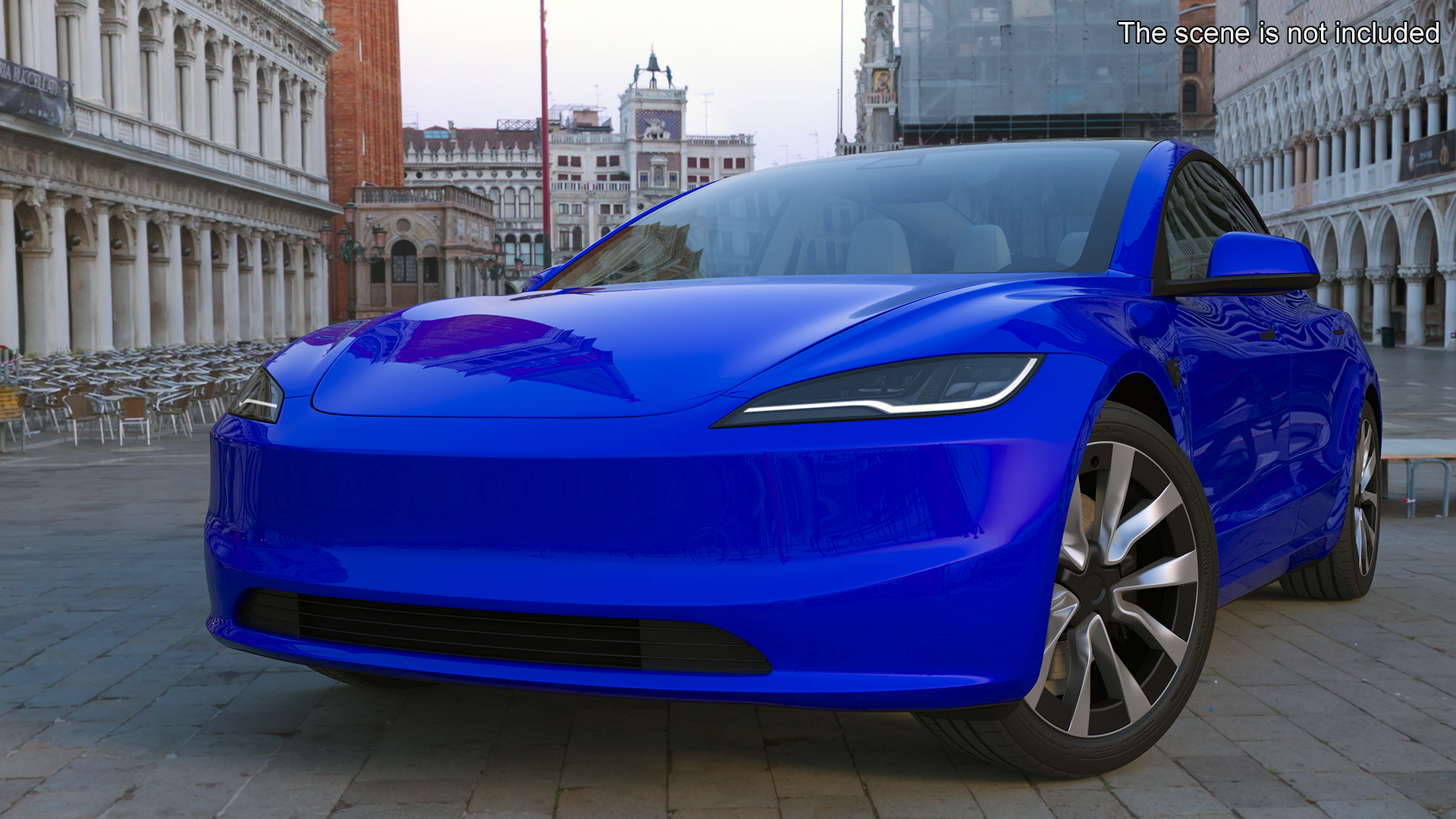 3D Modern Electric Car Blue Lights On Rigged