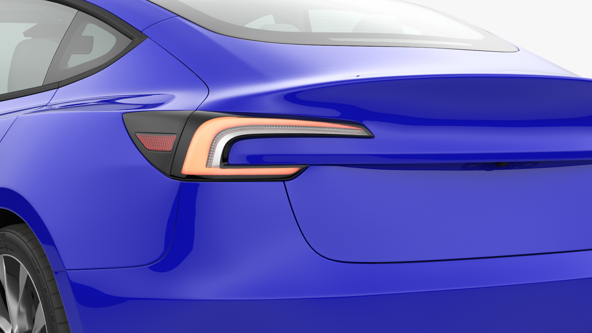 3D Modern Electric Car Blue Lights On Rigged
