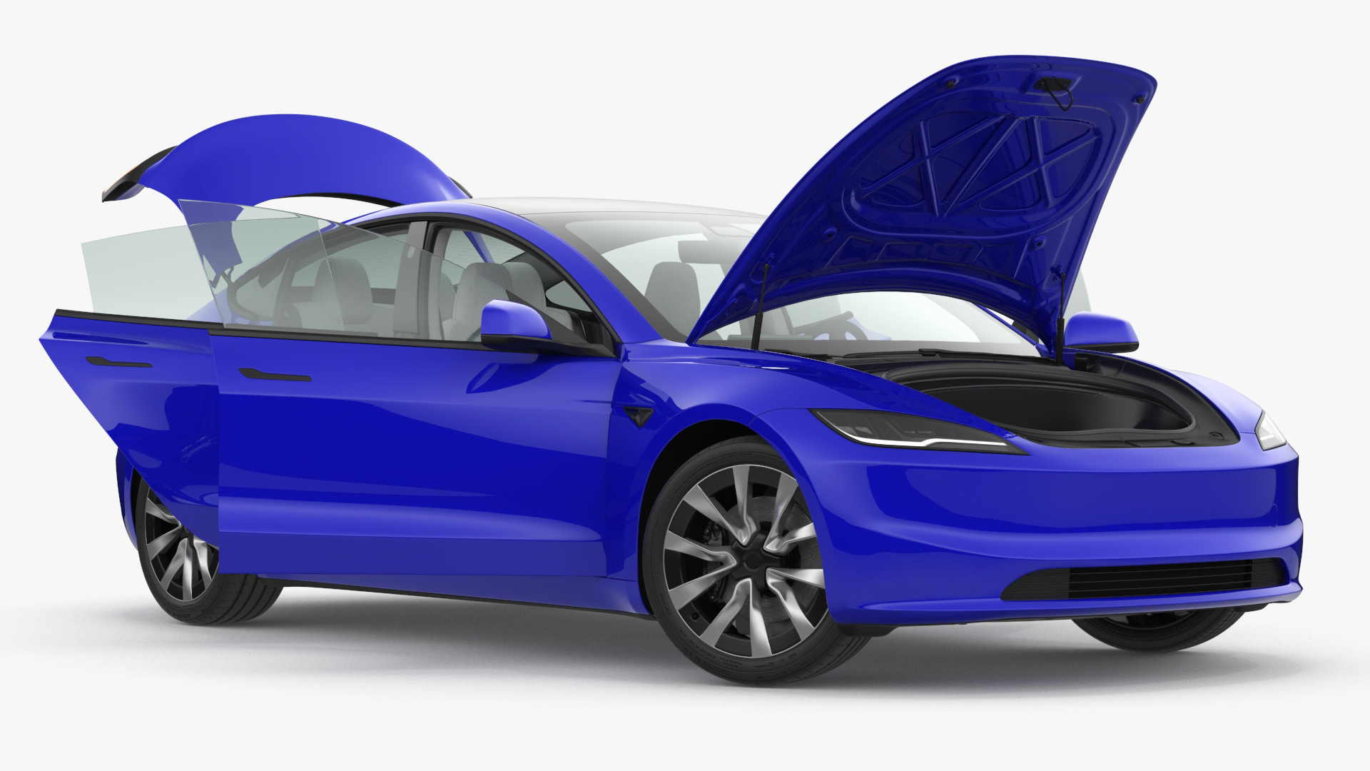3D Modern Electric Car Blue Lights On Rigged