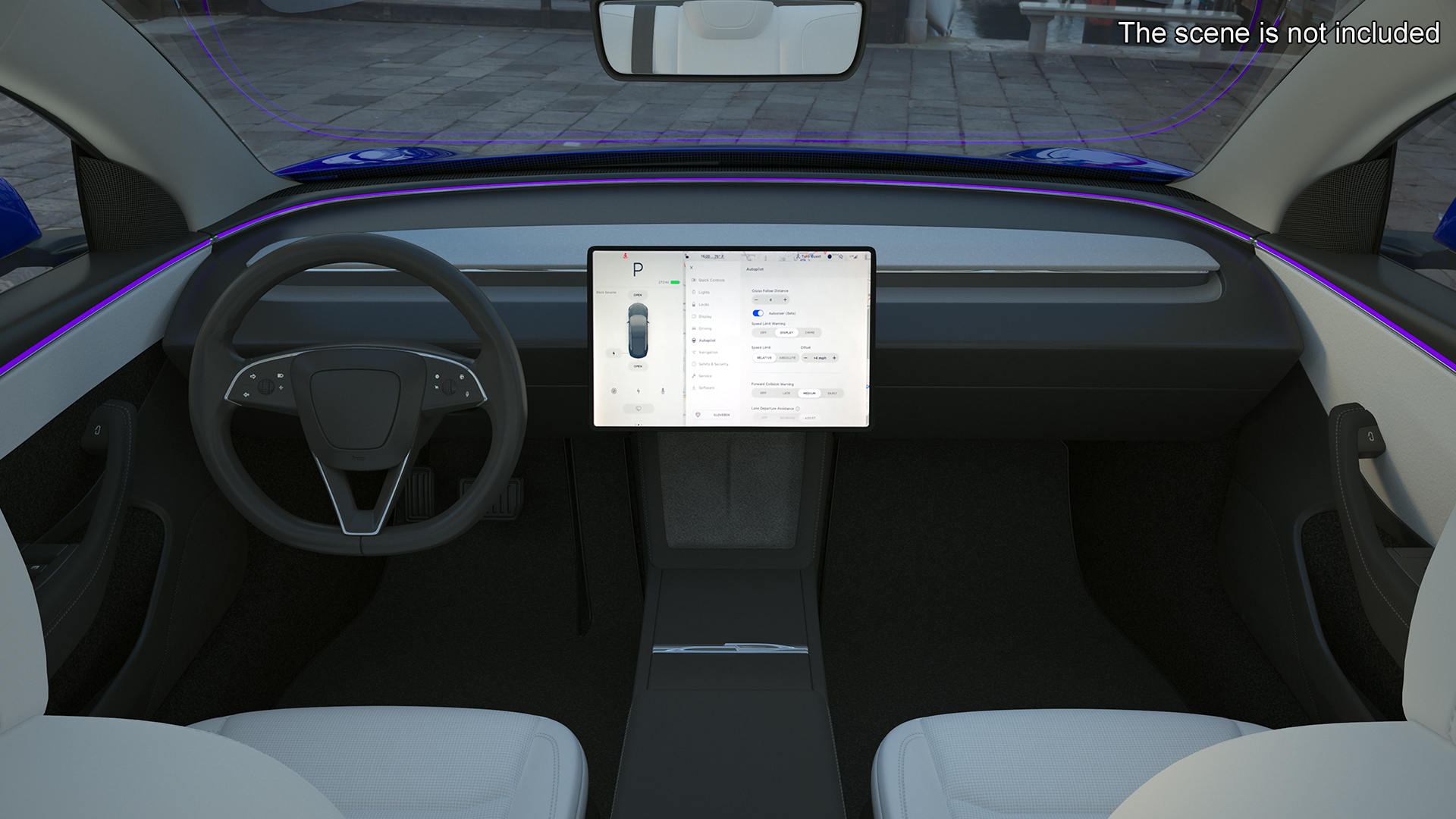 3D Modern Electric Car Blue Lights On Rigged