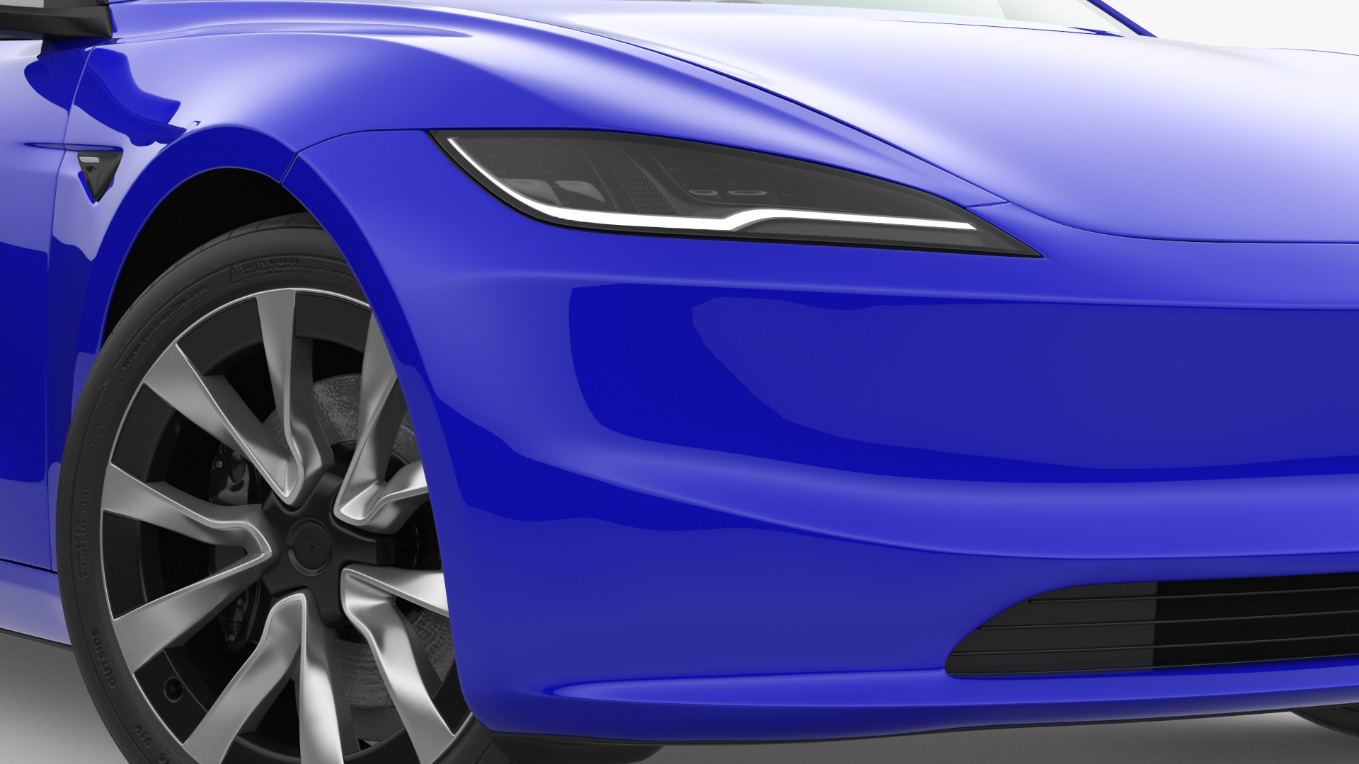 3D Modern Electric Car Blue Lights On Rigged