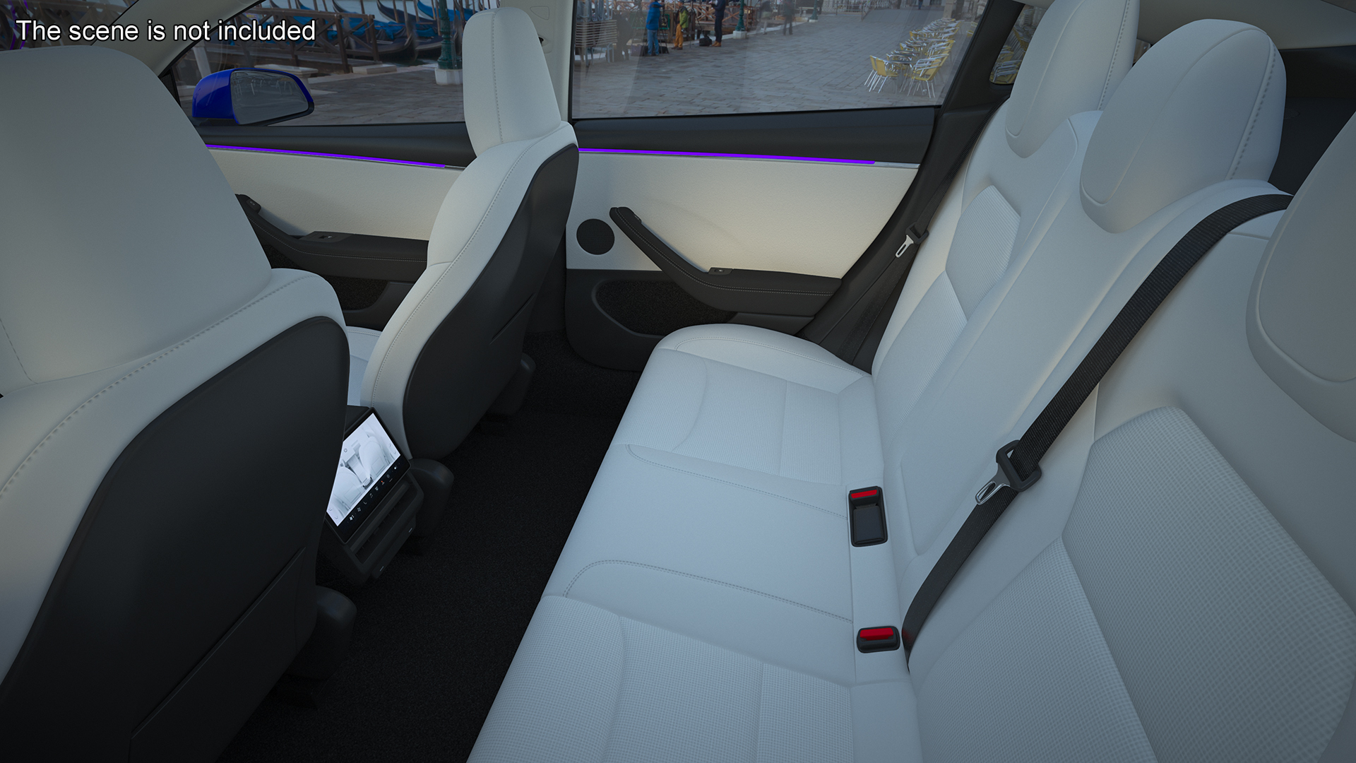 3D Modern Electric Car Blue Lights On Rigged