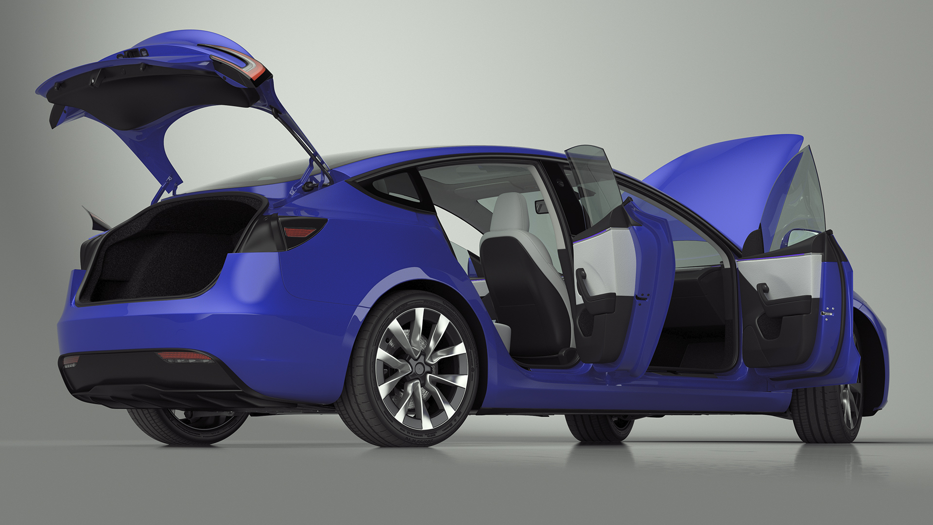 3D Modern Electric Car Blue Lights On Rigged