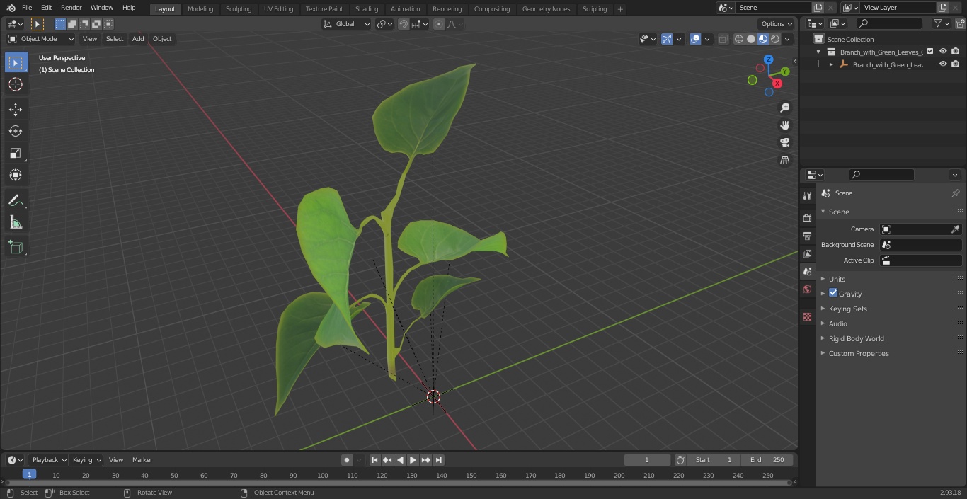 Branch with Green Leaves 3D model