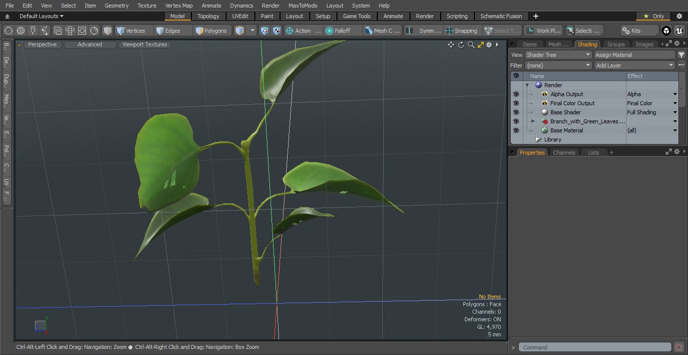 Branch with Green Leaves 3D model