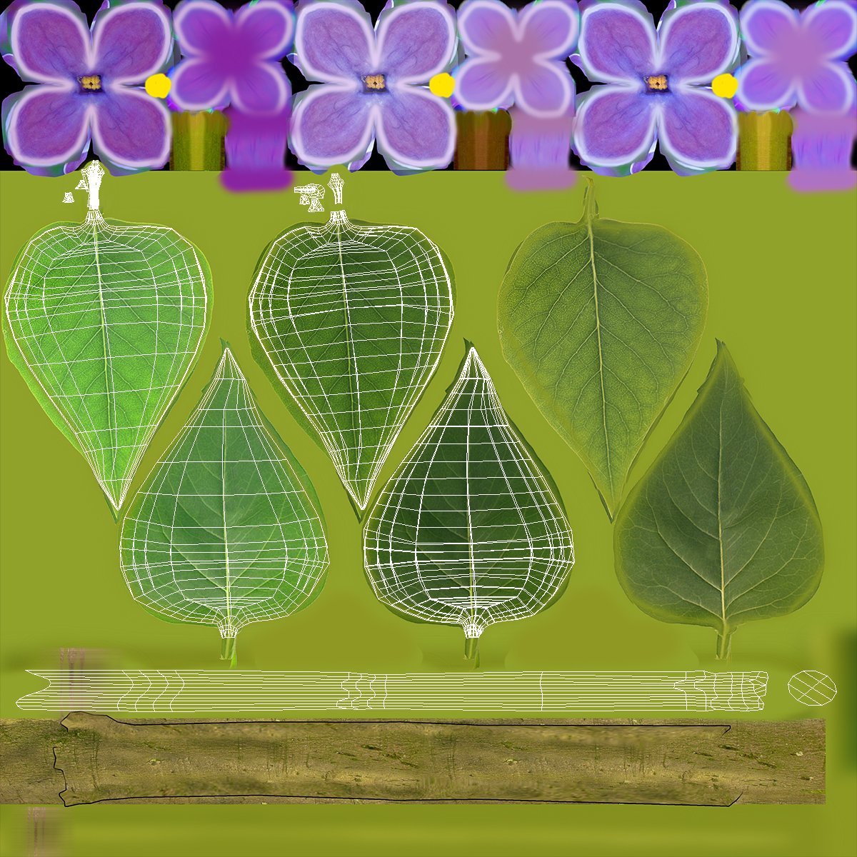 Branch with Green Leaves 3D model