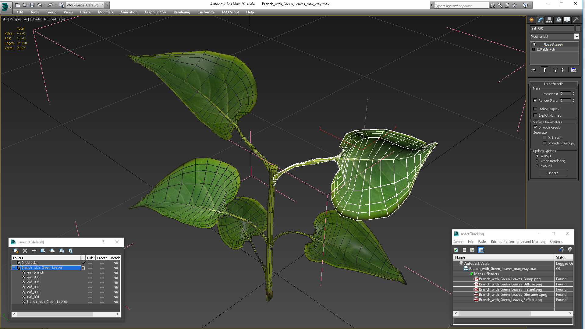 Branch with Green Leaves 3D model