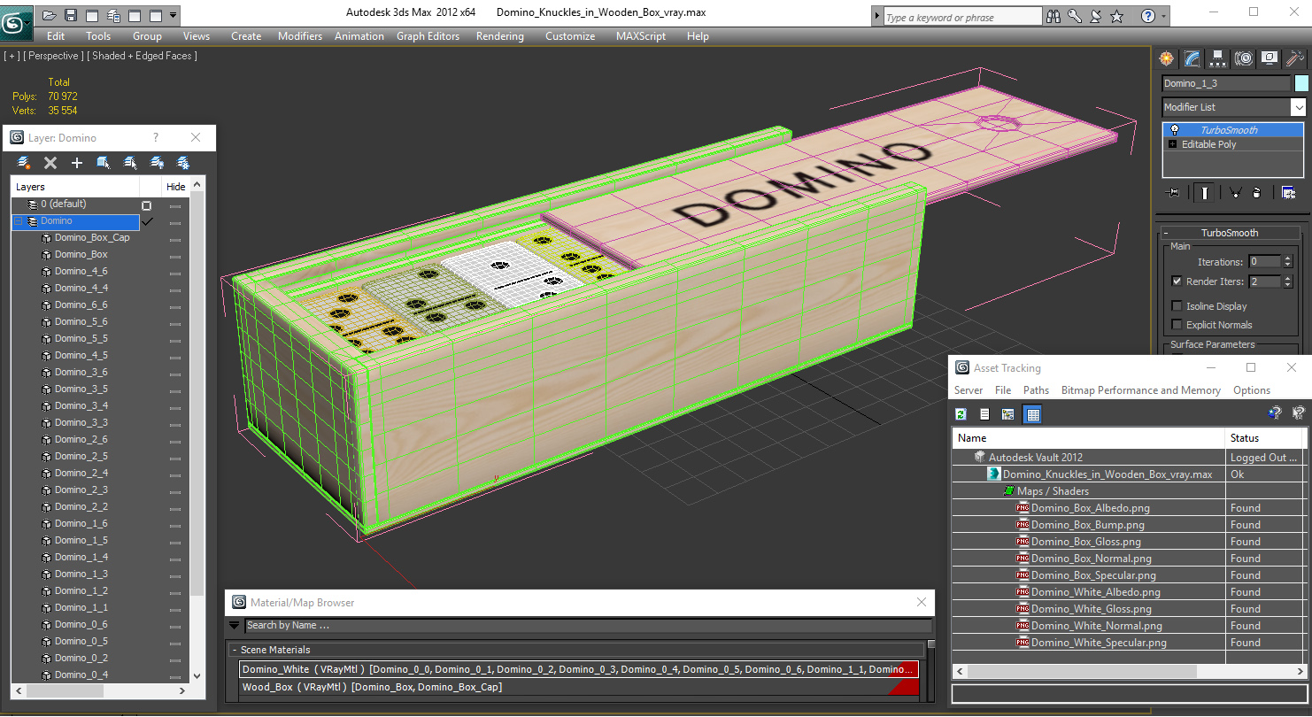 Domino Knuckles in Wooden Box 3D model