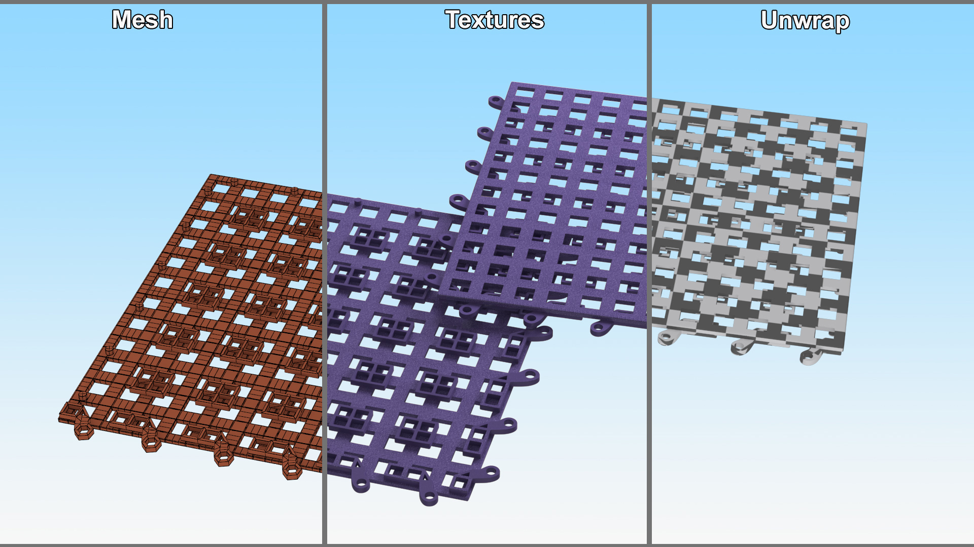 Plastic Floor Mat Tile Blue 3D