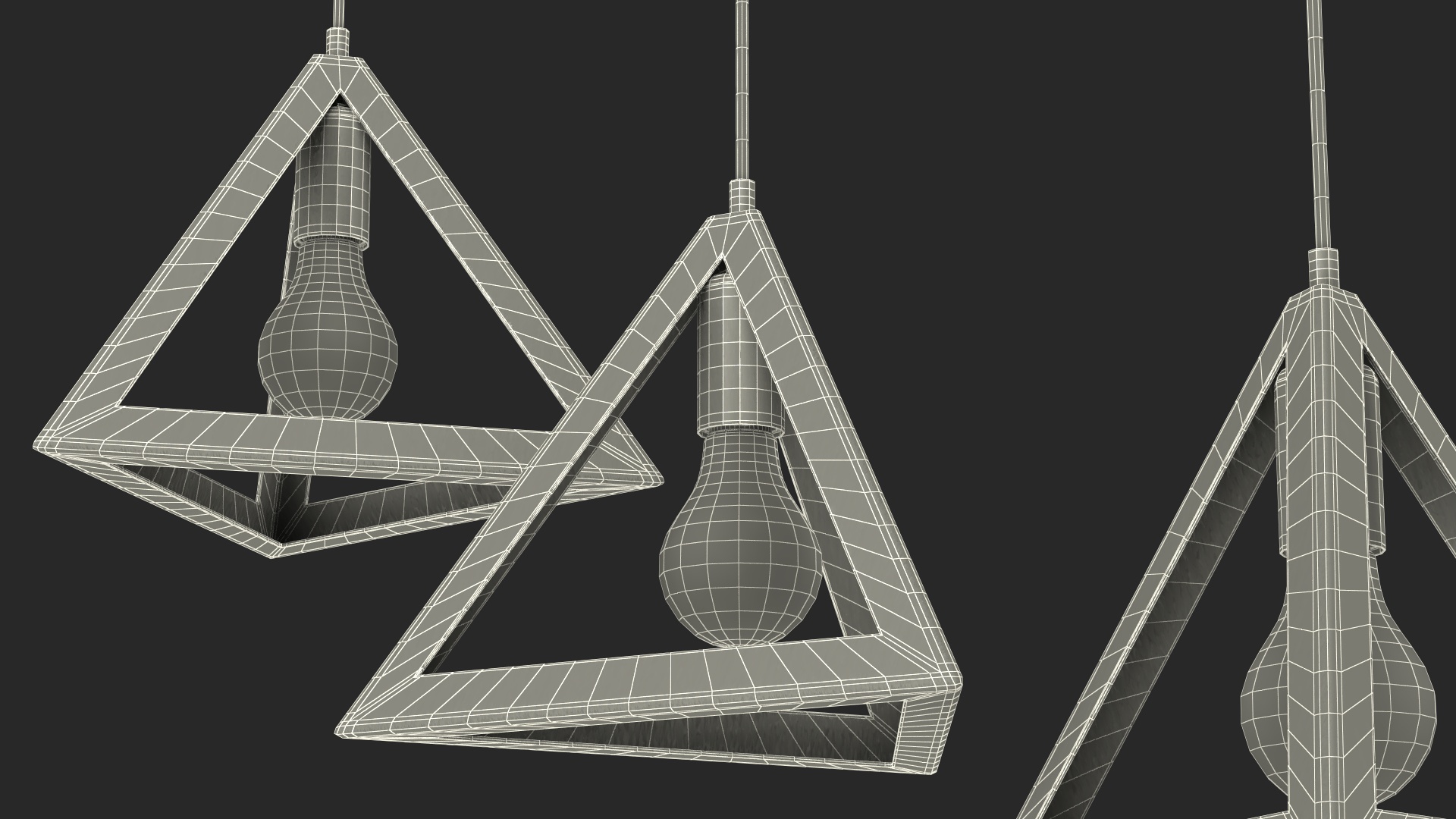 3D model Hanging 3-Lights Cluster White