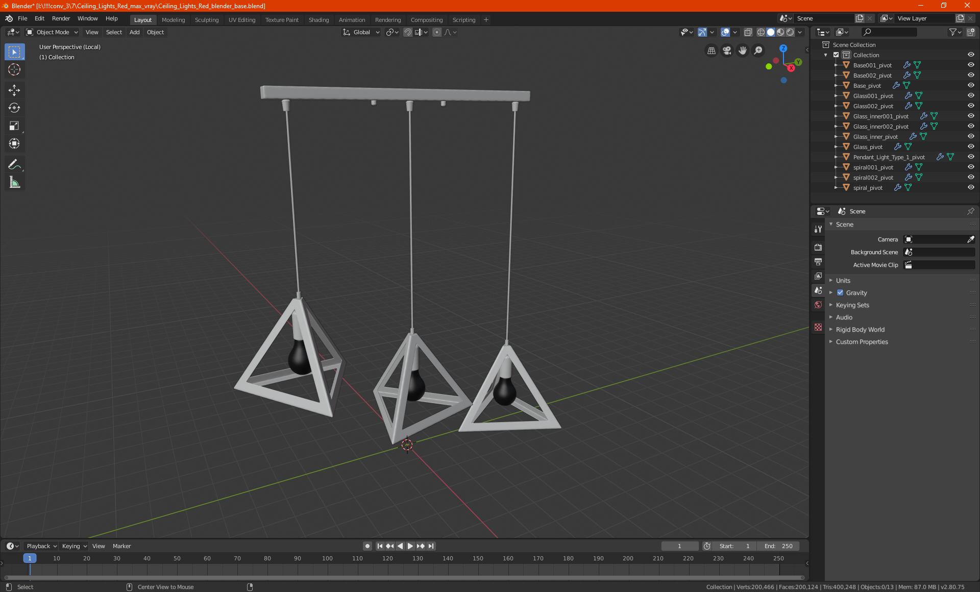 3D model Hanging 3-Lights Cluster White