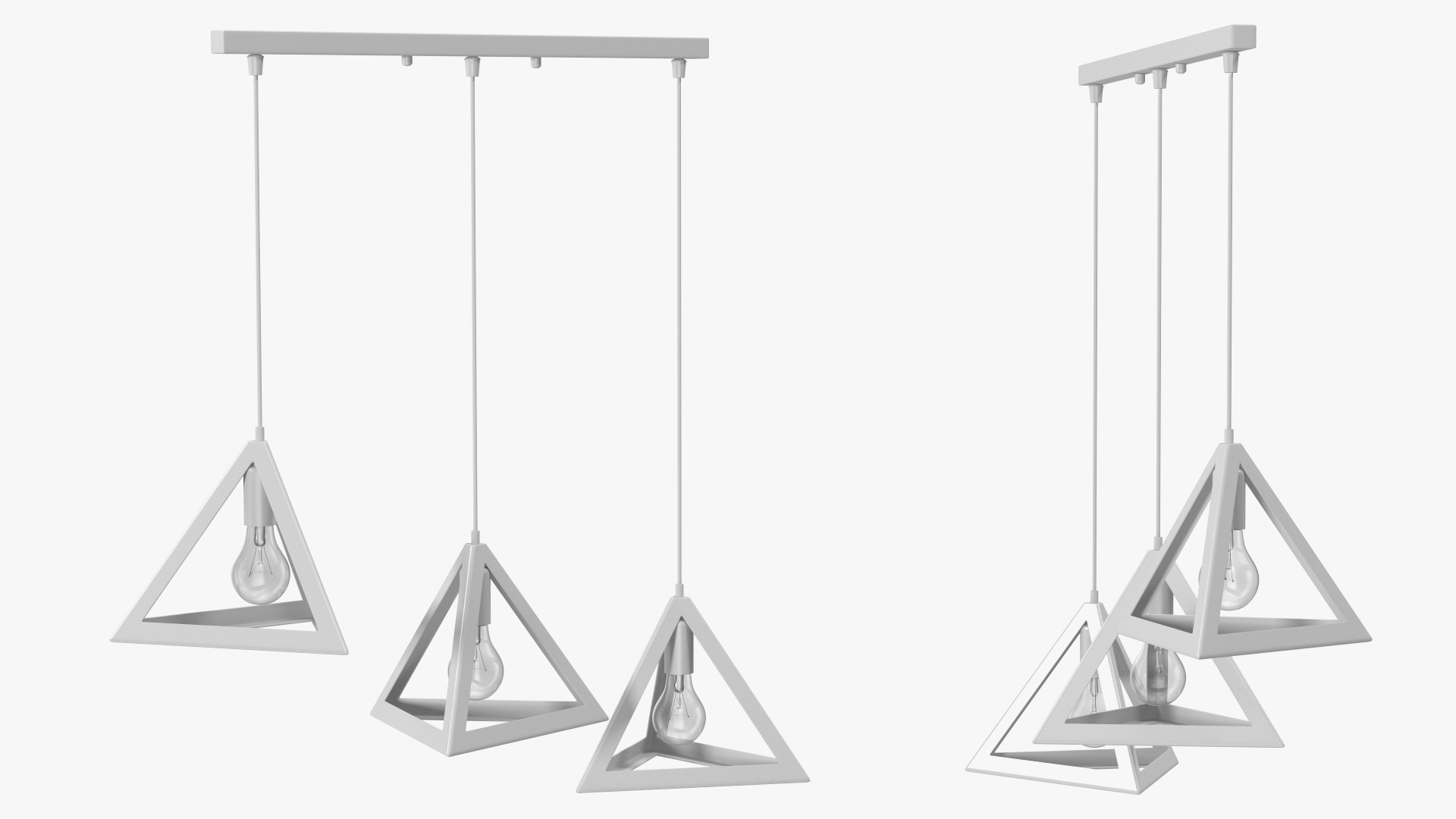 3D model Hanging 3-Lights Cluster White