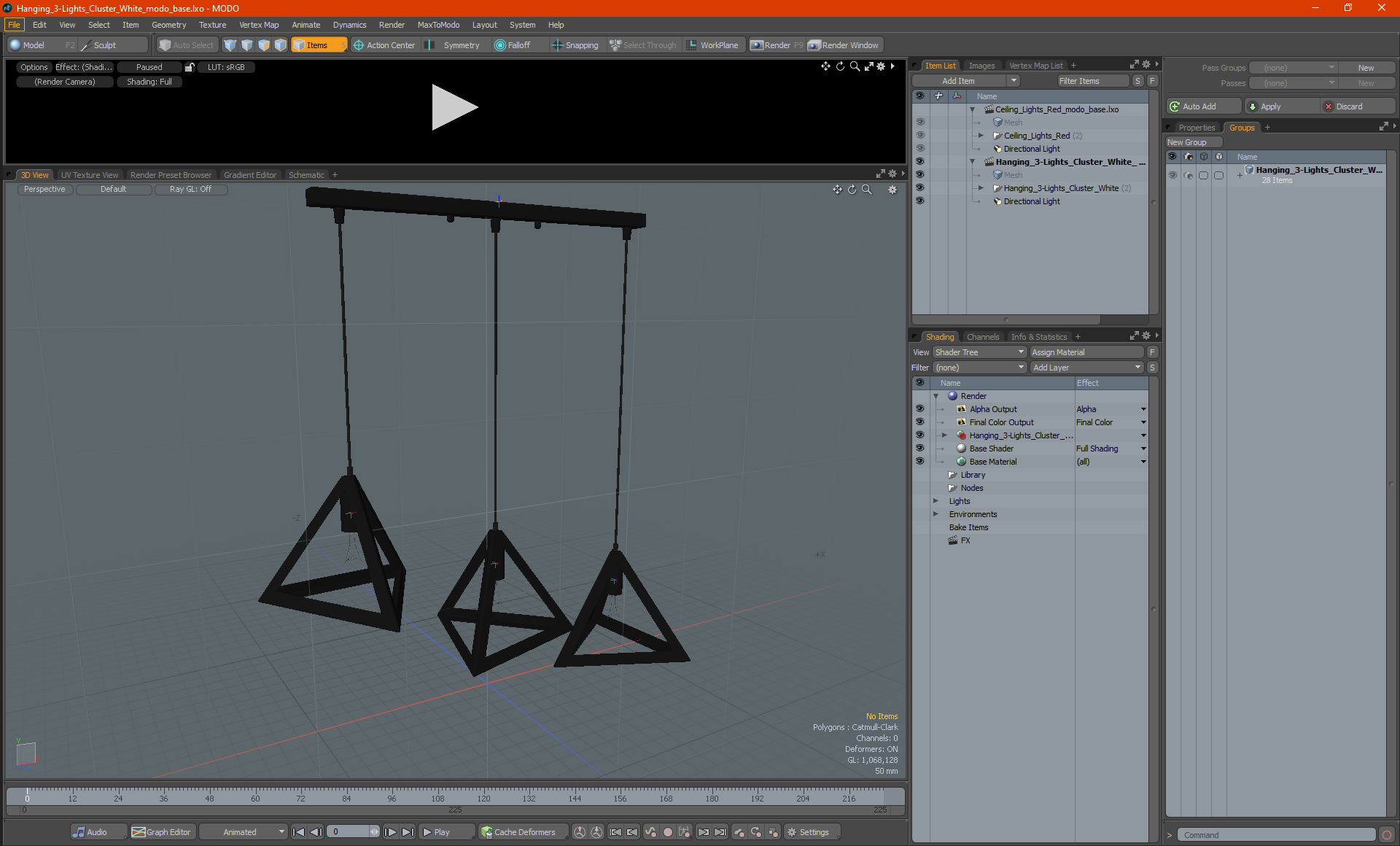 3D model Hanging 3-Lights Cluster White