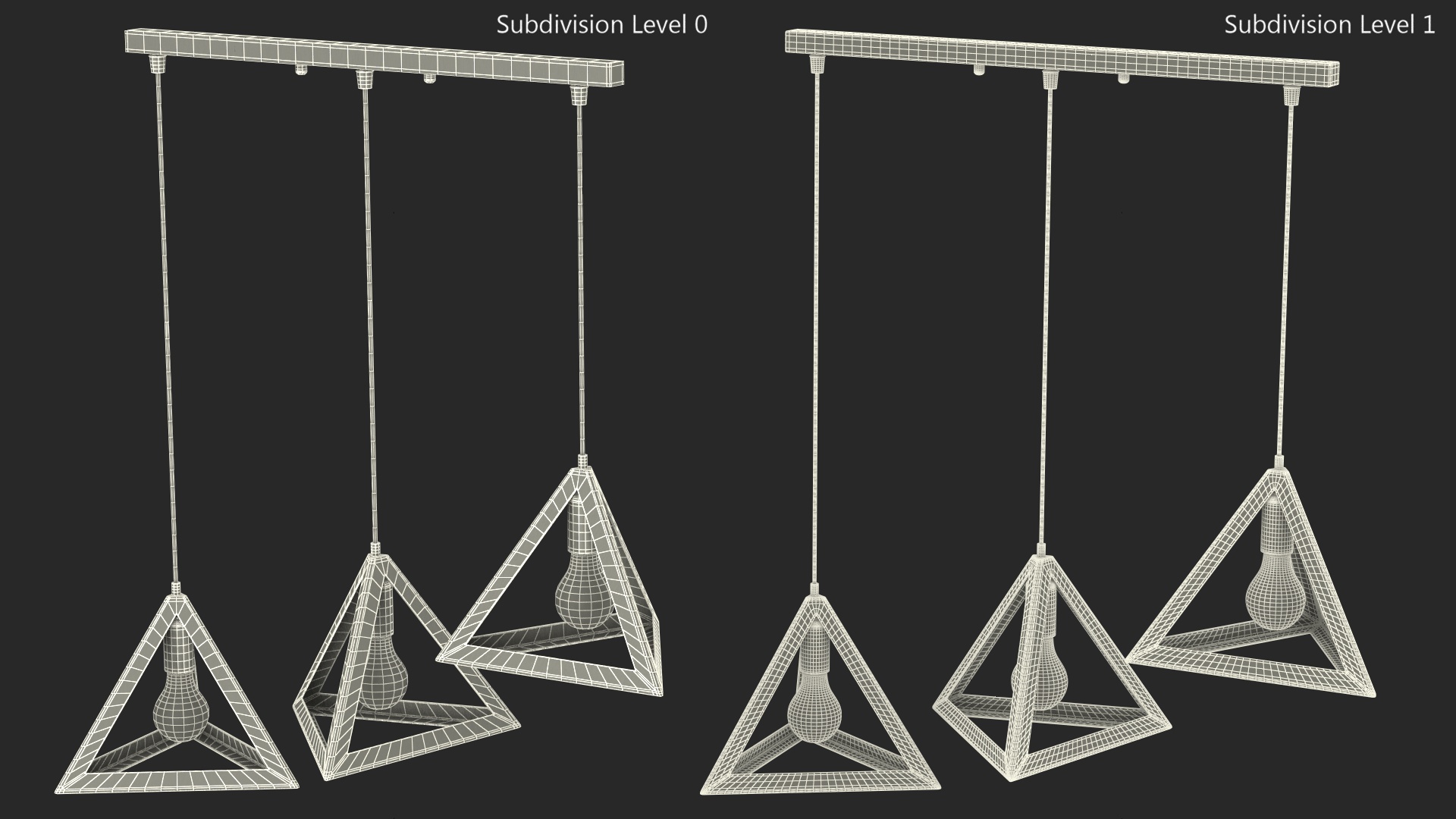 3D model Hanging 3-Lights Cluster White