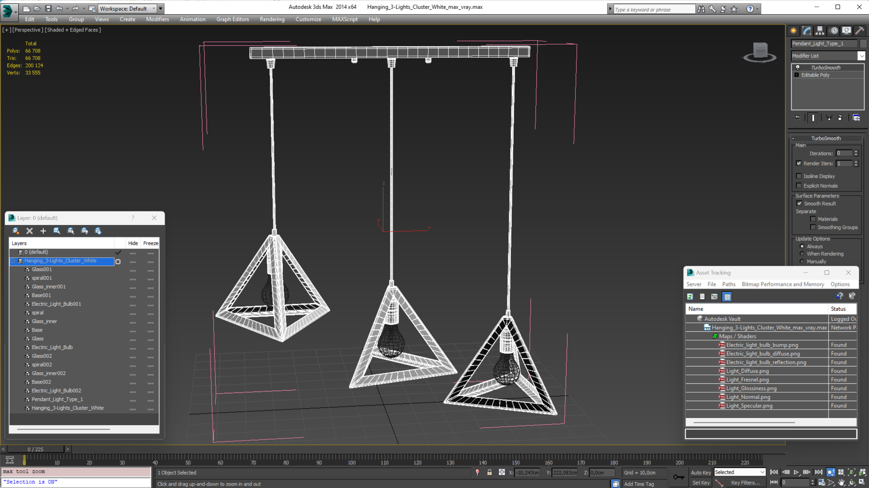 3D model Hanging 3-Lights Cluster White
