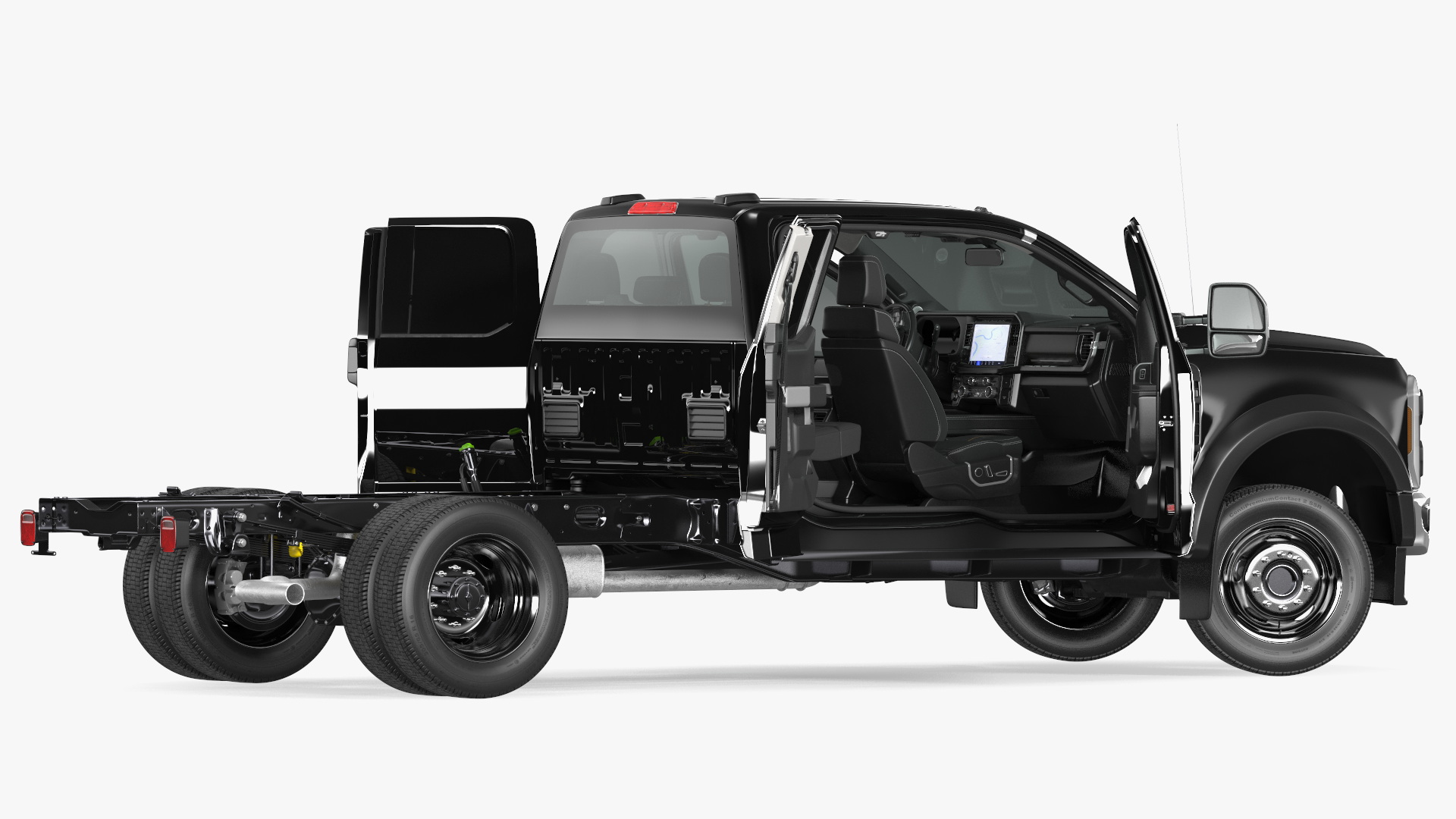 3D model Long Cab Pickup Chassis Cab Black Rigged