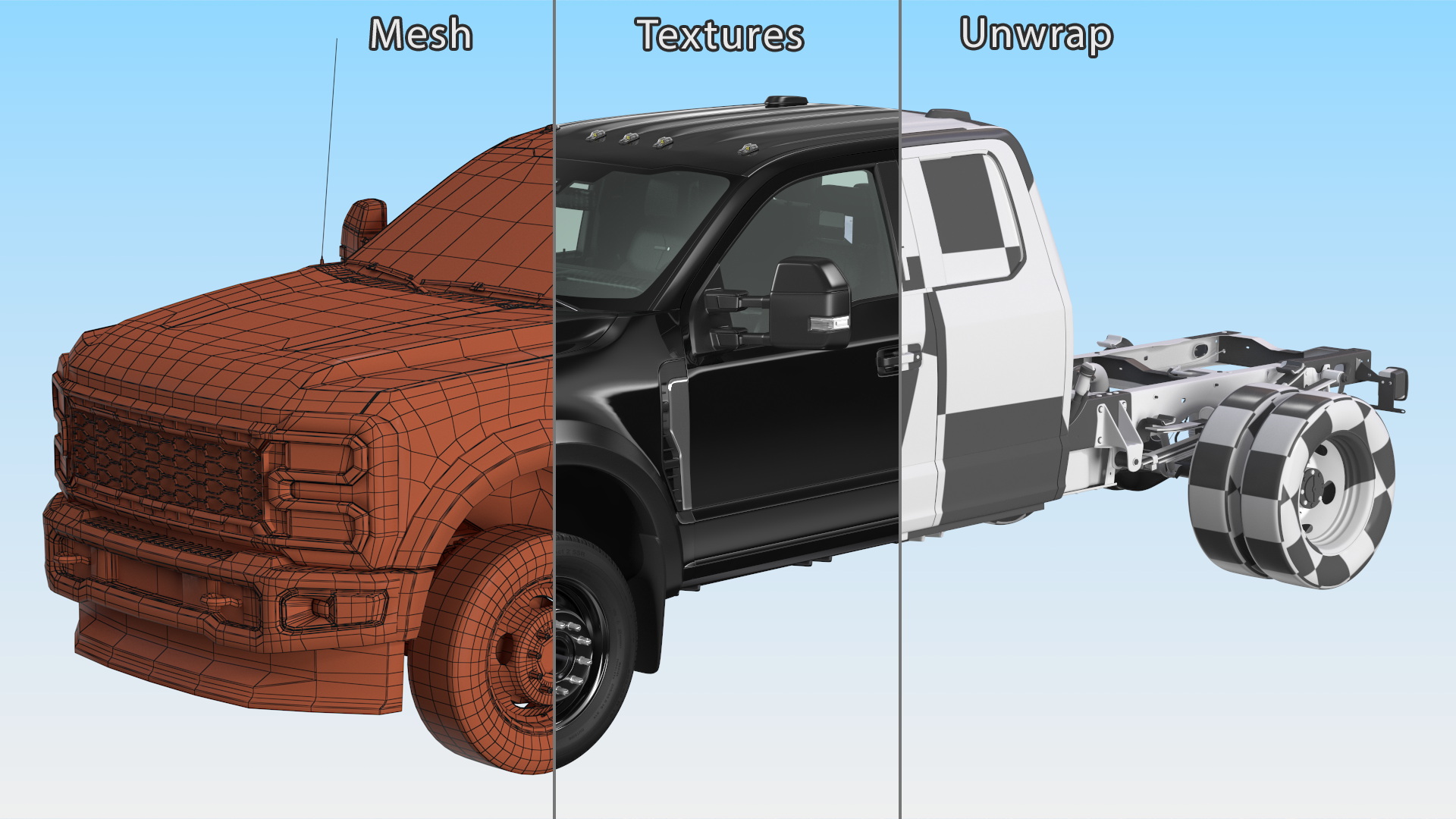 3D model Long Cab Pickup Chassis Cab Black Rigged