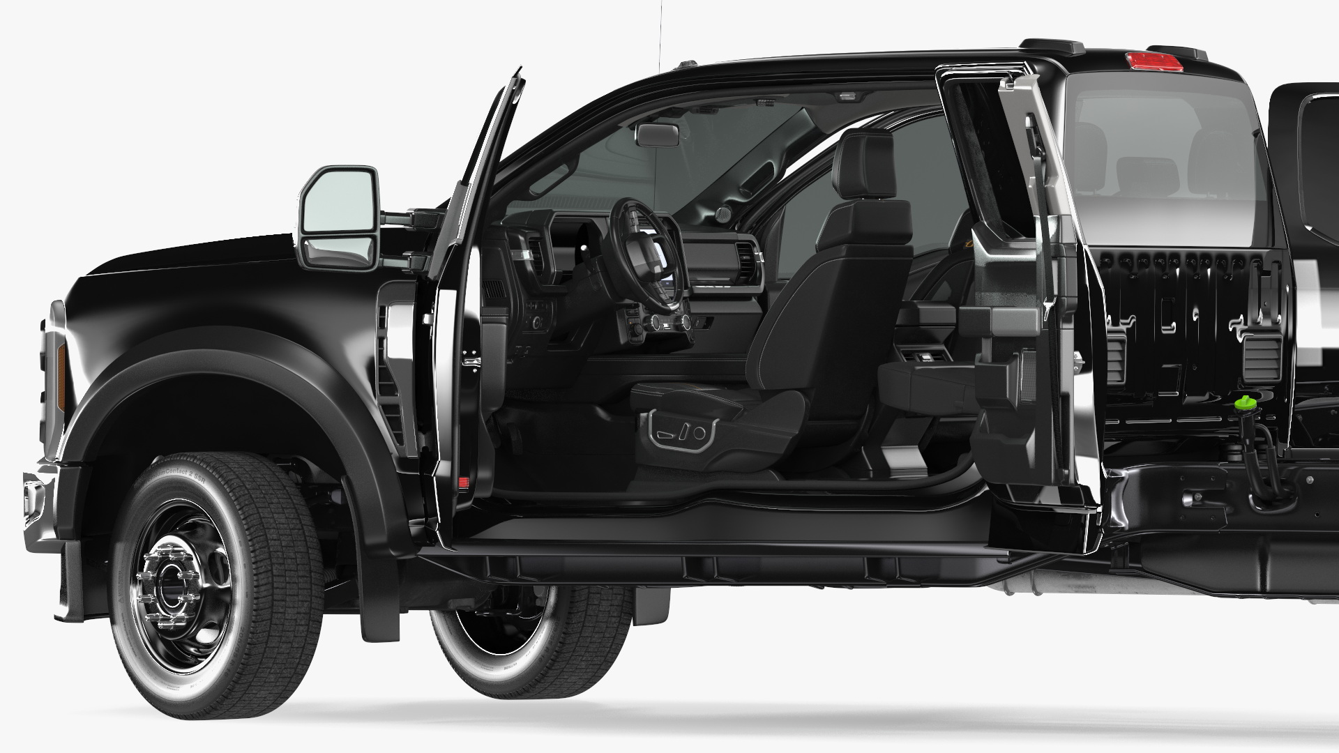 3D model Long Cab Pickup Chassis Cab Black Rigged