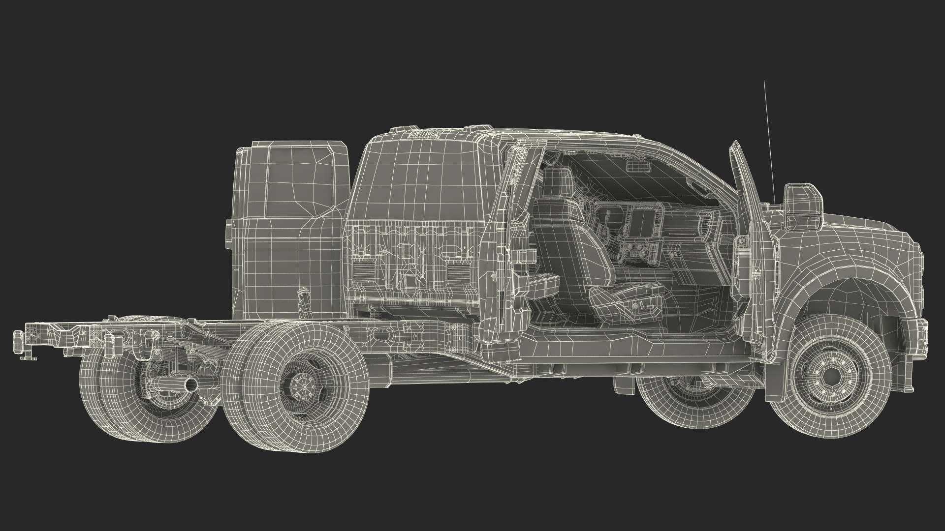 3D model Long Cab Pickup Chassis Cab Black Rigged