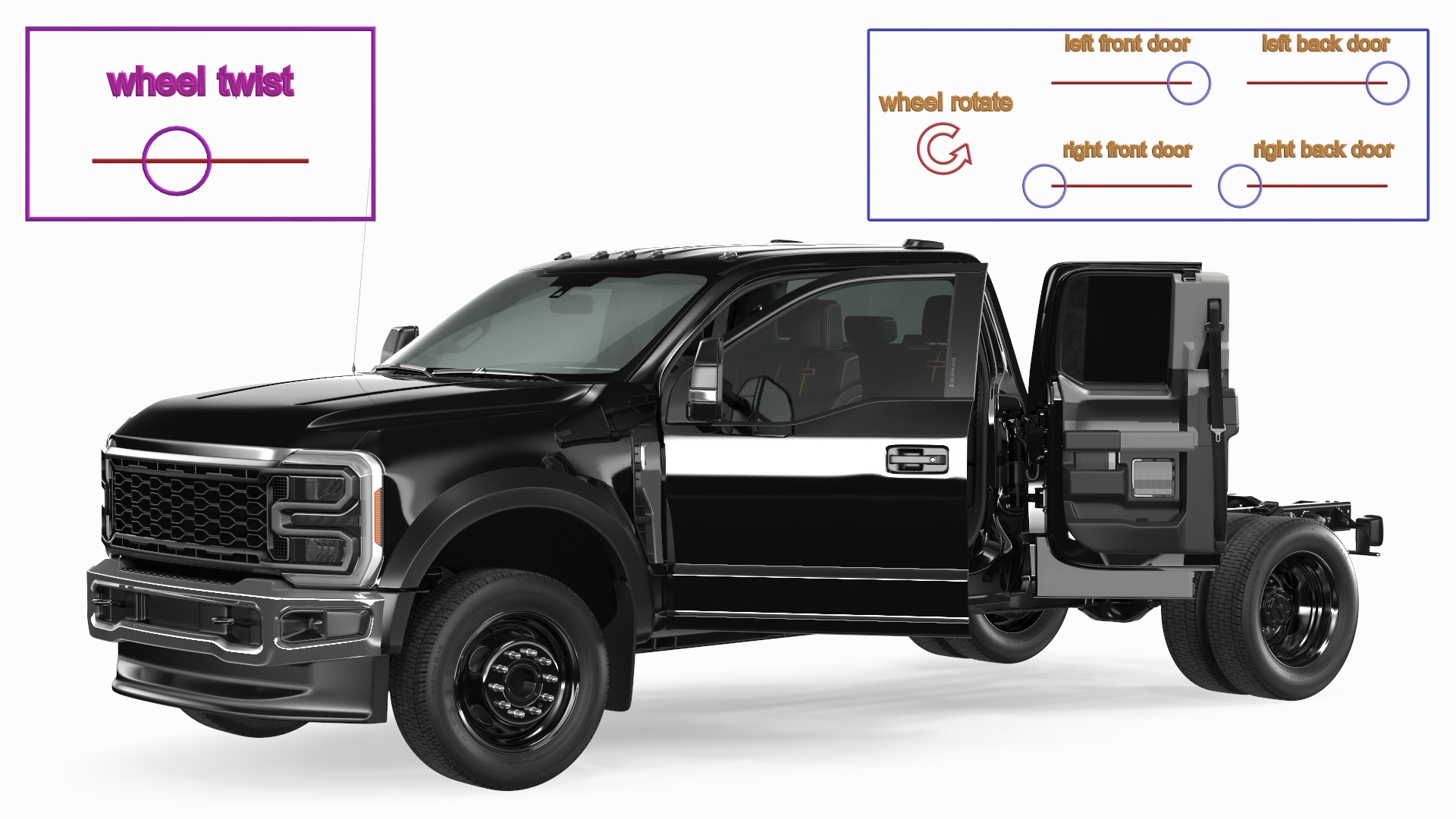 3D model Long Cab Pickup Chassis Cab Black Rigged