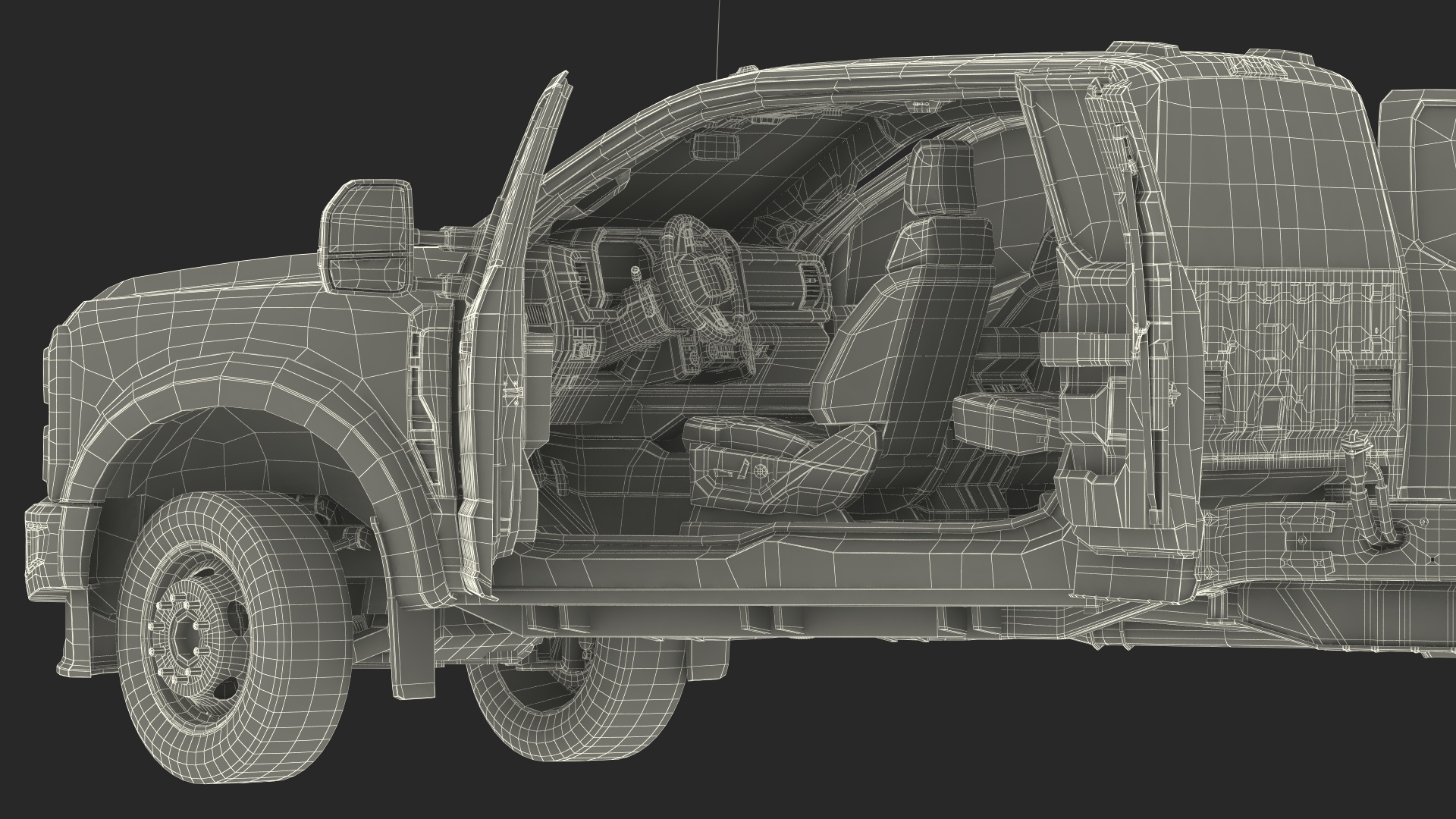 3D model Long Cab Pickup Chassis Cab Black Rigged