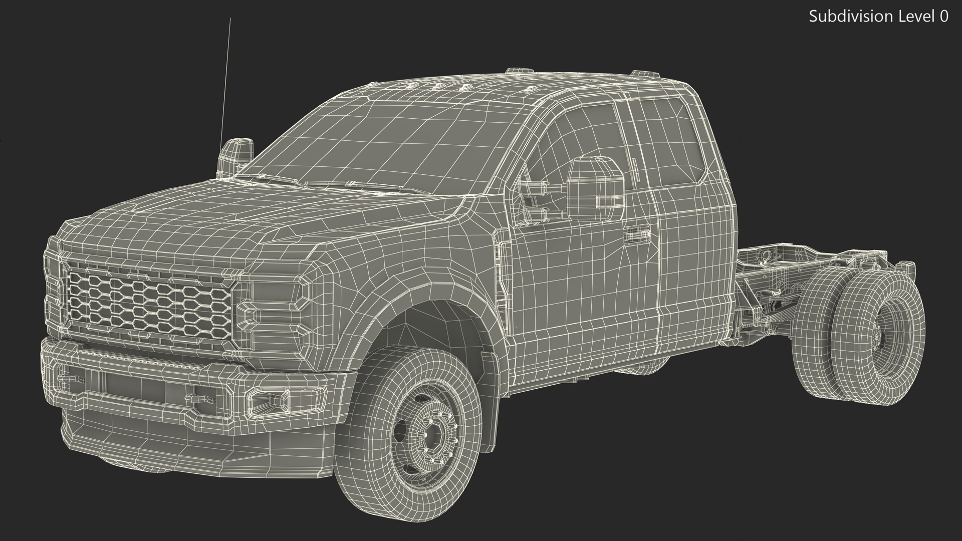 3D model Long Cab Pickup Chassis Cab Black Rigged