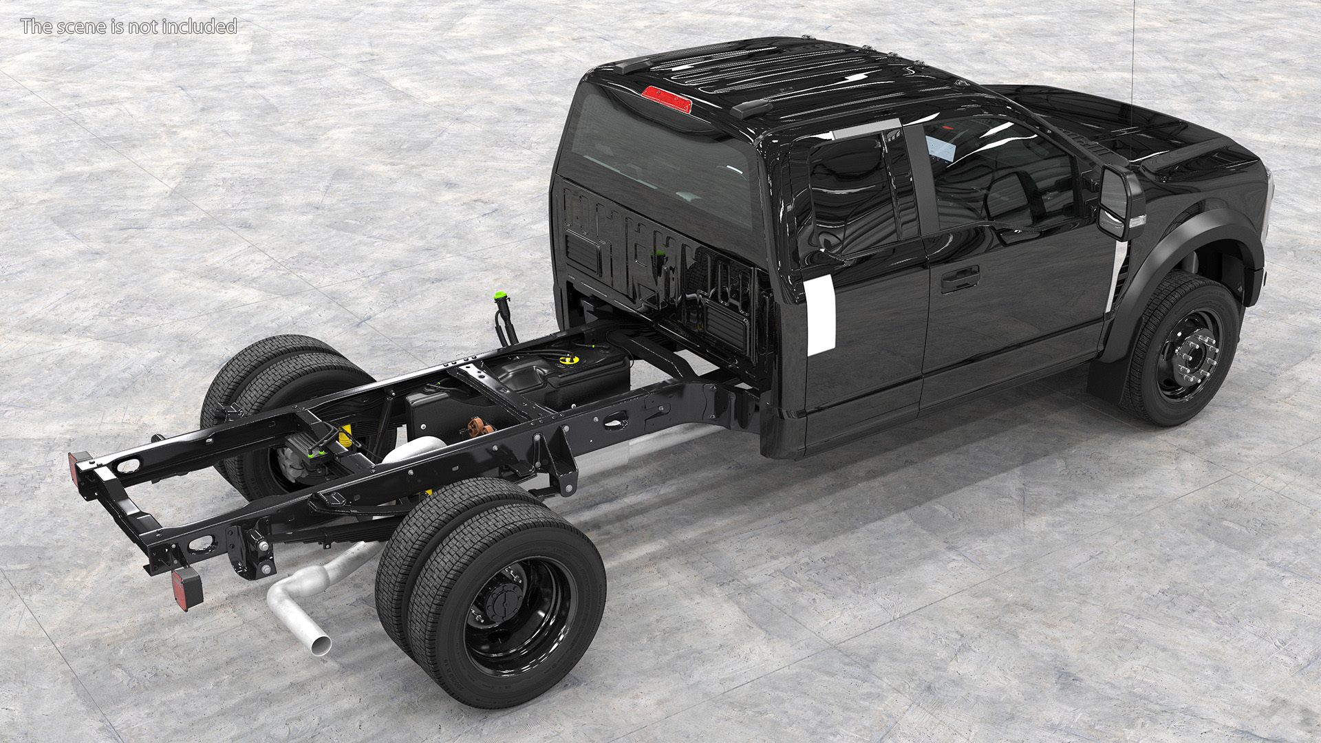 3D model Long Cab Pickup Chassis Cab Black Rigged