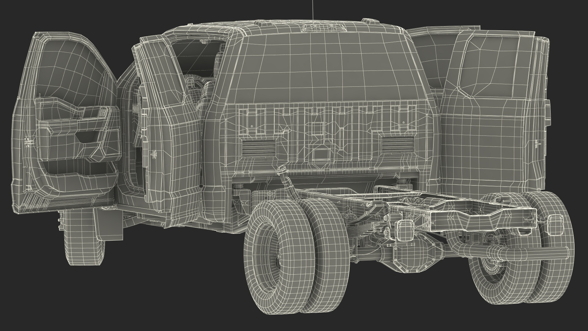 3D model Long Cab Pickup Chassis Cab Black Rigged