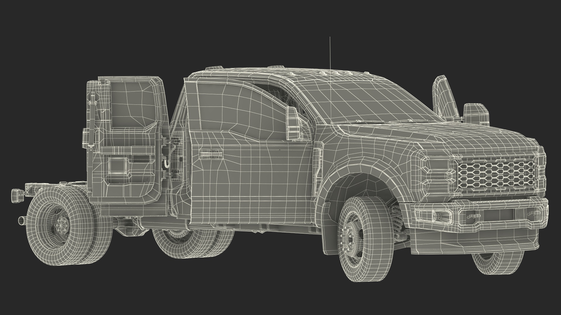 3D model Long Cab Pickup Chassis Cab Black Rigged