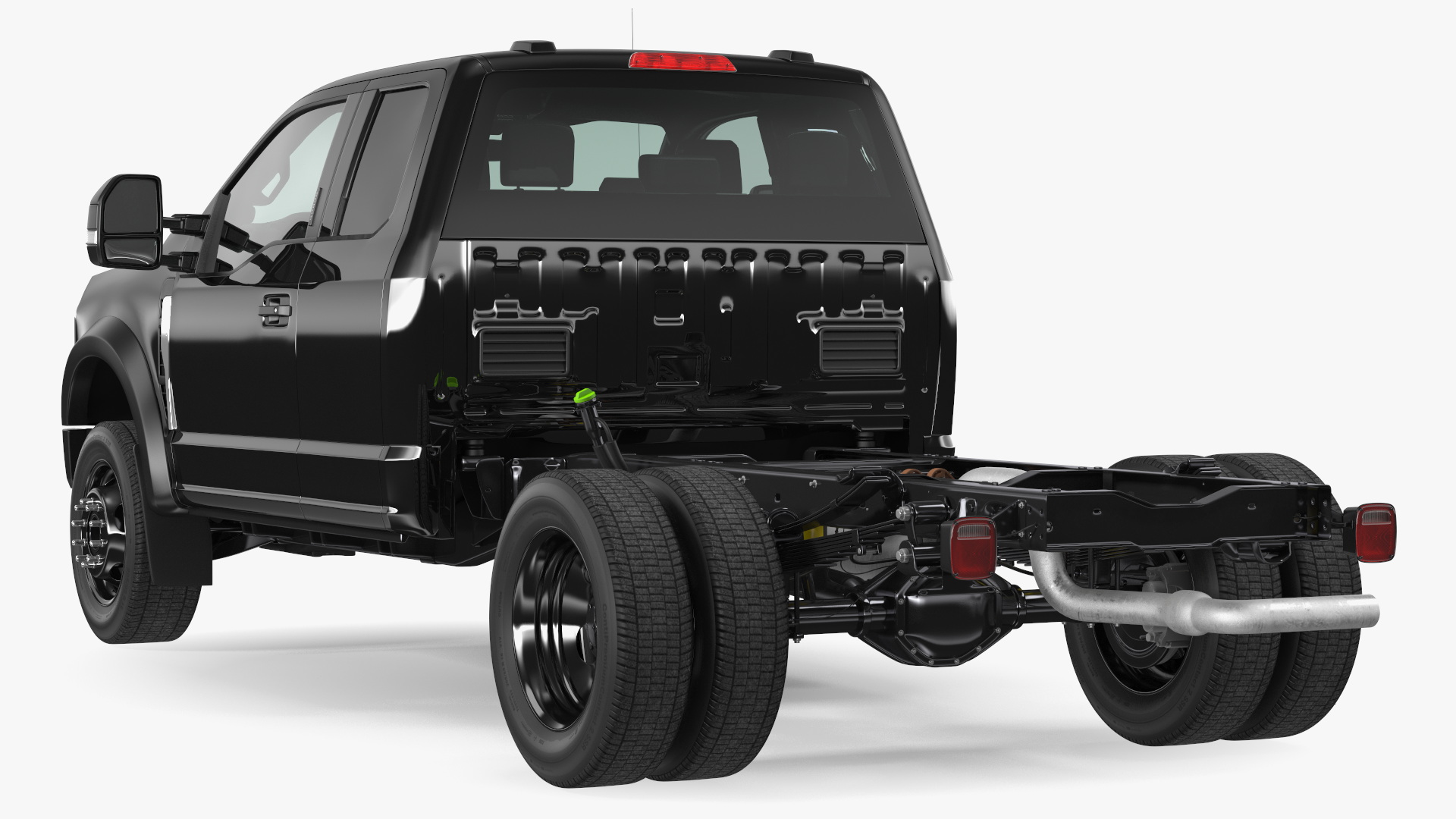 3D model Long Cab Pickup Chassis Cab Black Rigged