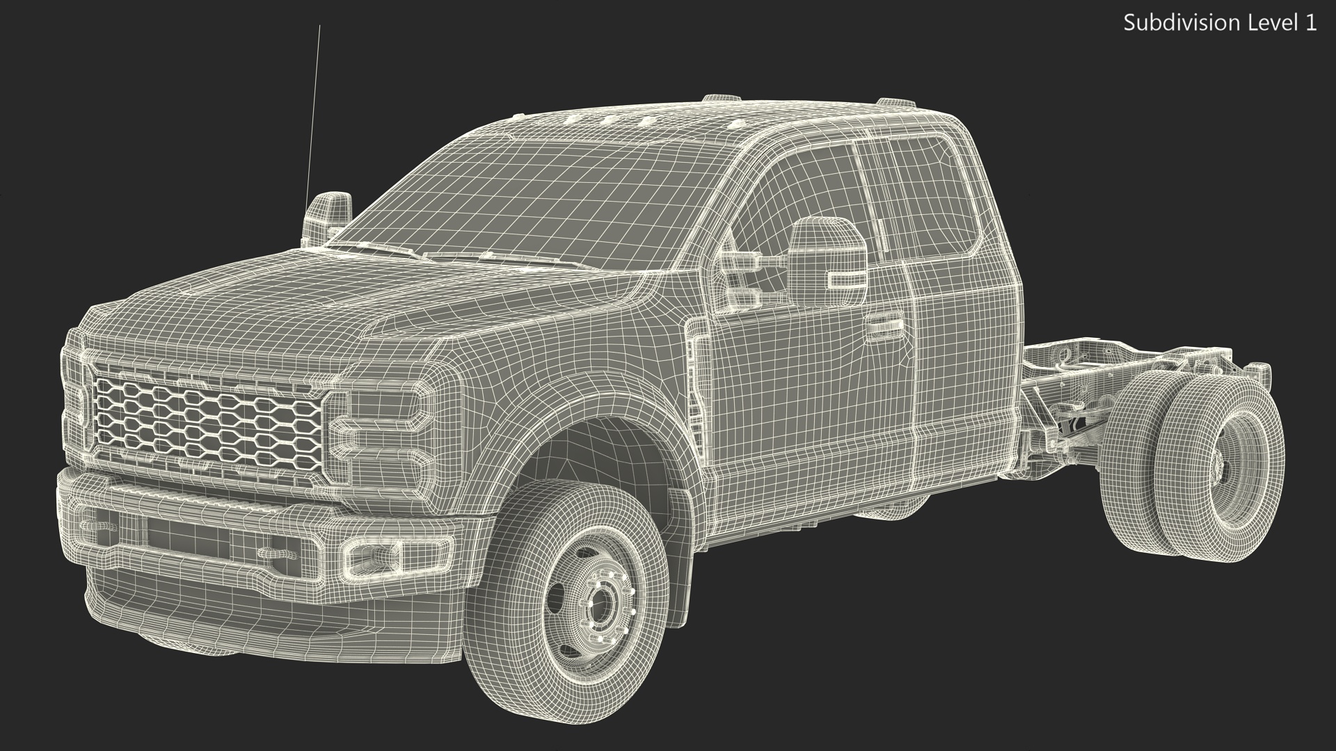 3D model Long Cab Pickup Chassis Cab Black Rigged
