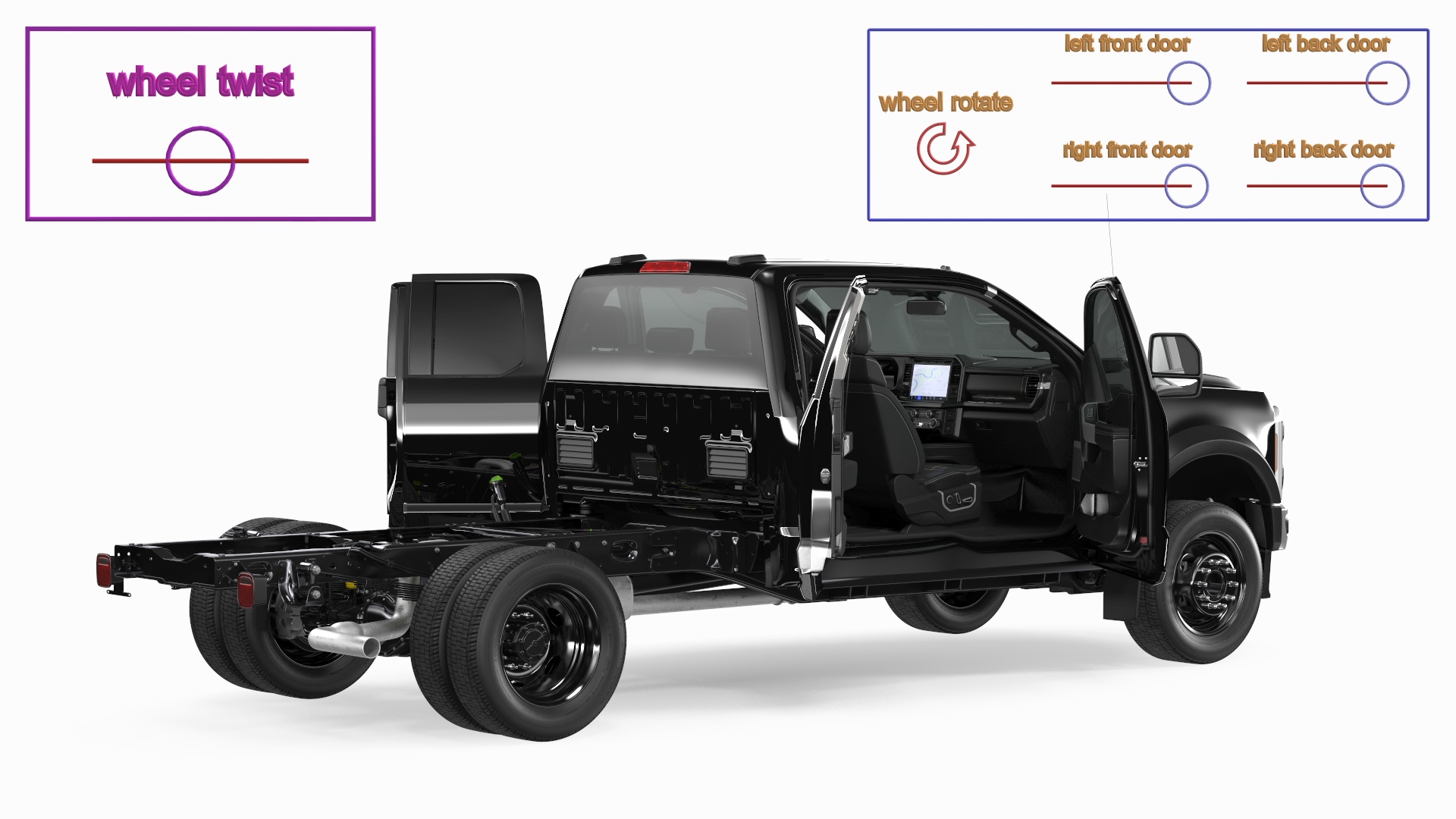 3D model Long Cab Pickup Chassis Cab Black Rigged