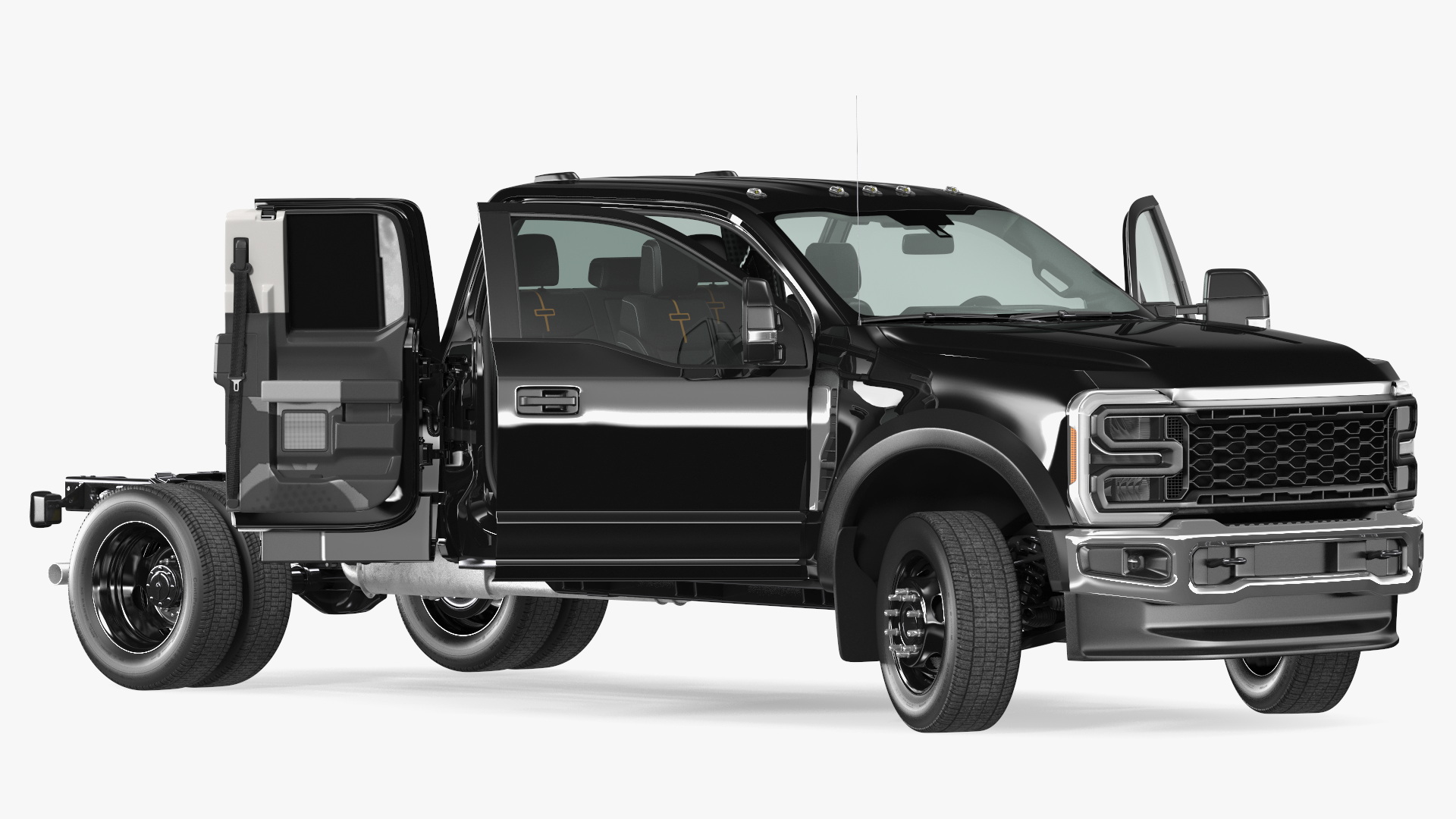 3D model Long Cab Pickup Chassis Cab Black Rigged