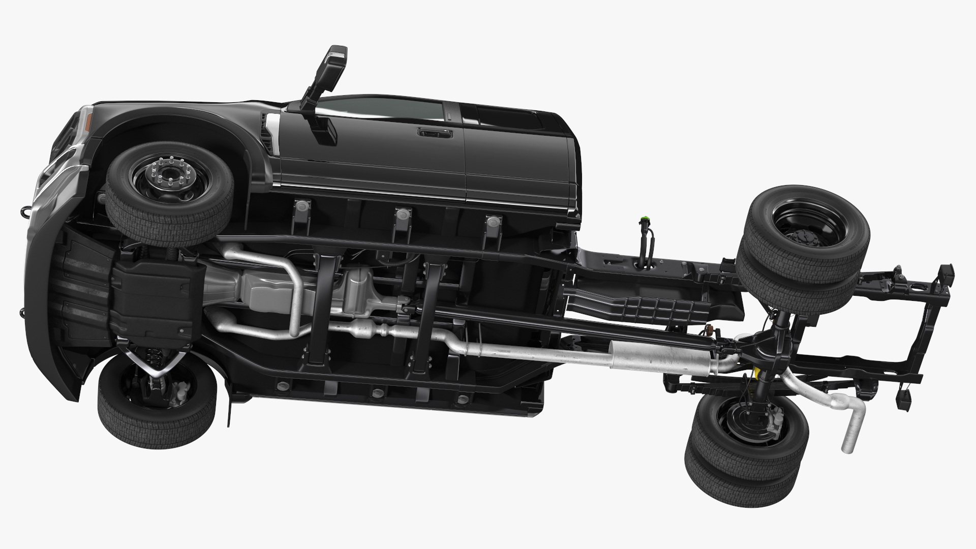 3D model Long Cab Pickup Chassis Cab Black Rigged