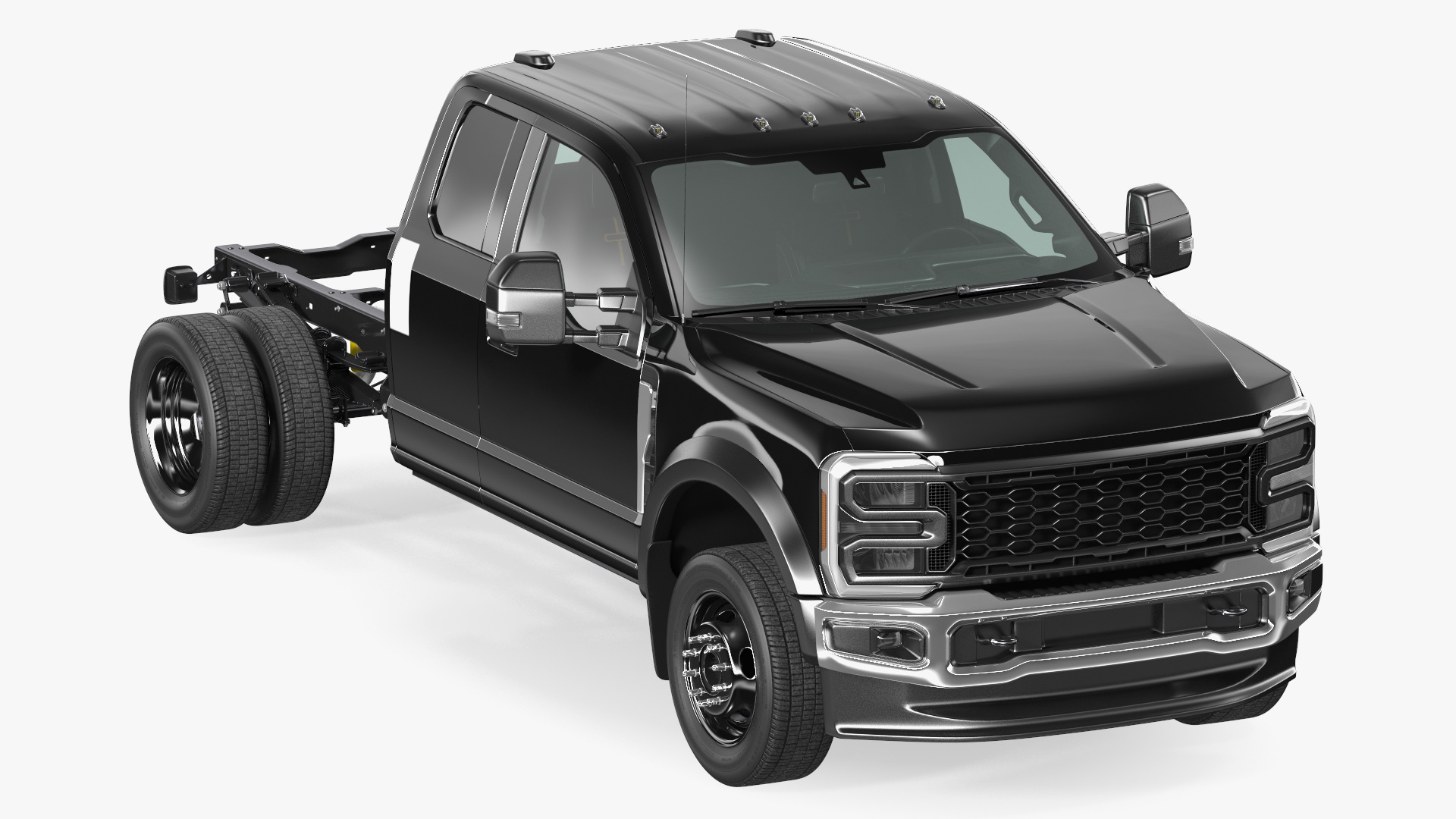 3D model Long Cab Pickup Chassis Cab Black Rigged