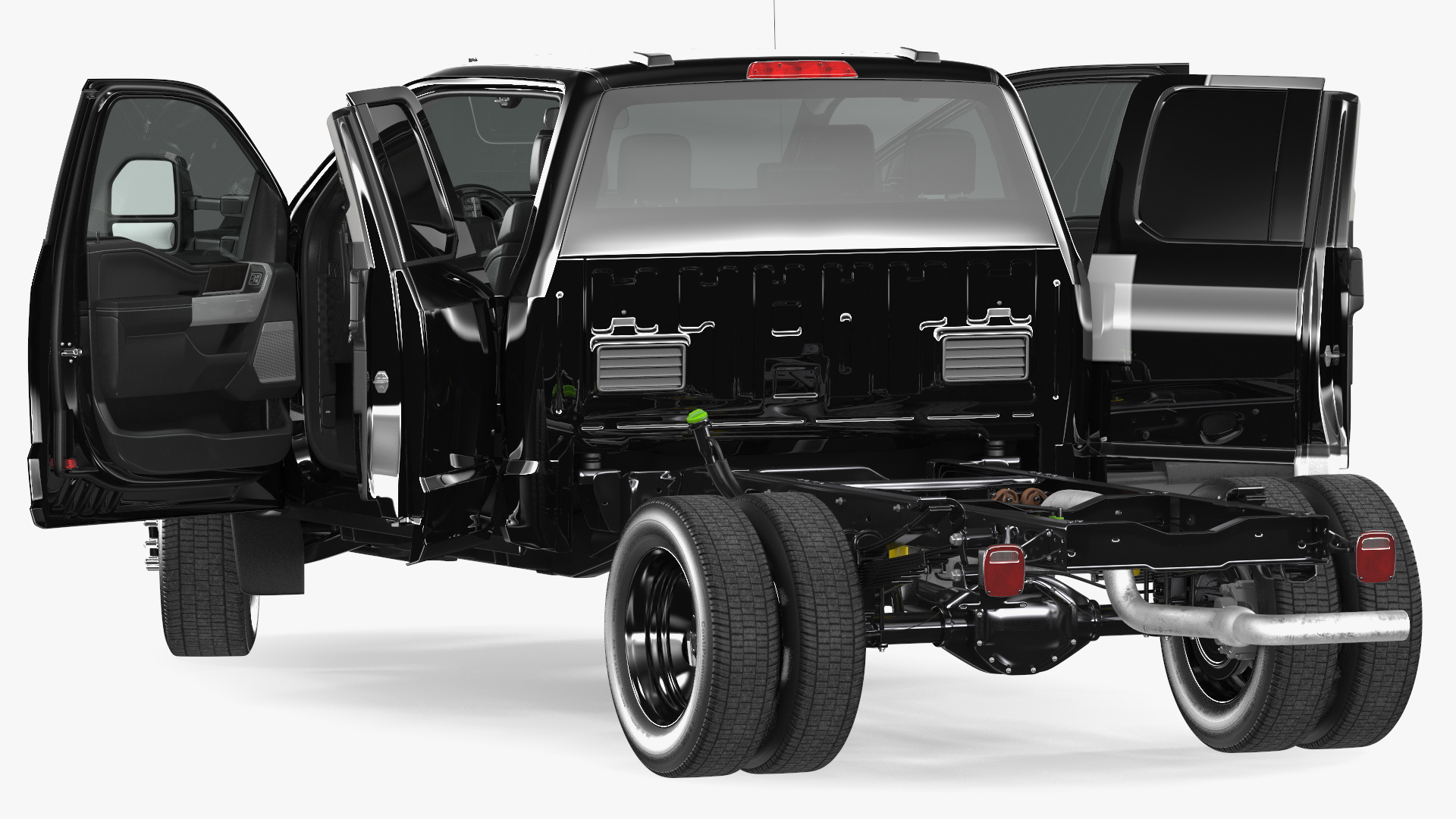 3D model Long Cab Pickup Chassis Cab Black Rigged