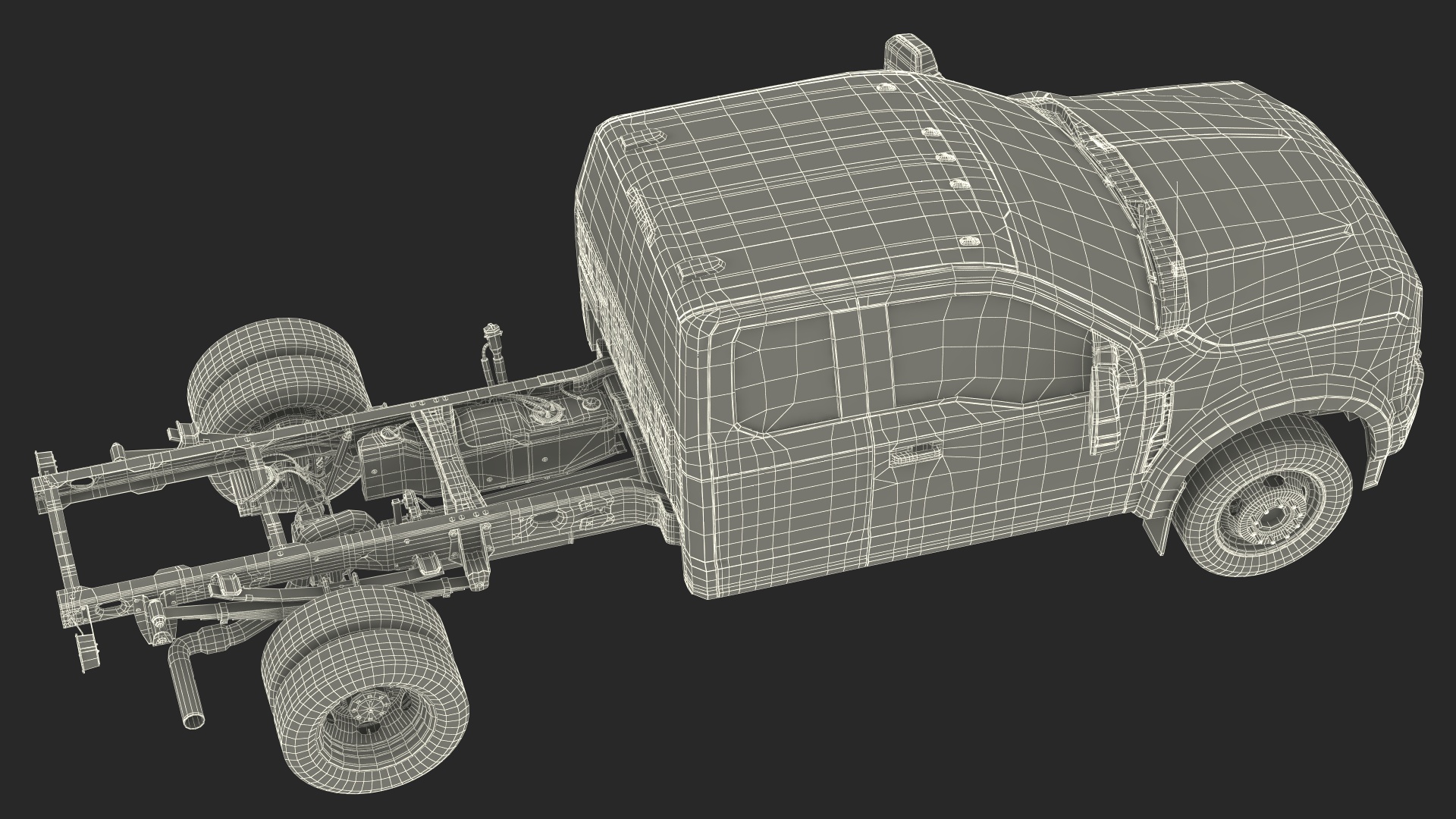 3D model Long Cab Pickup Chassis Cab Black Rigged