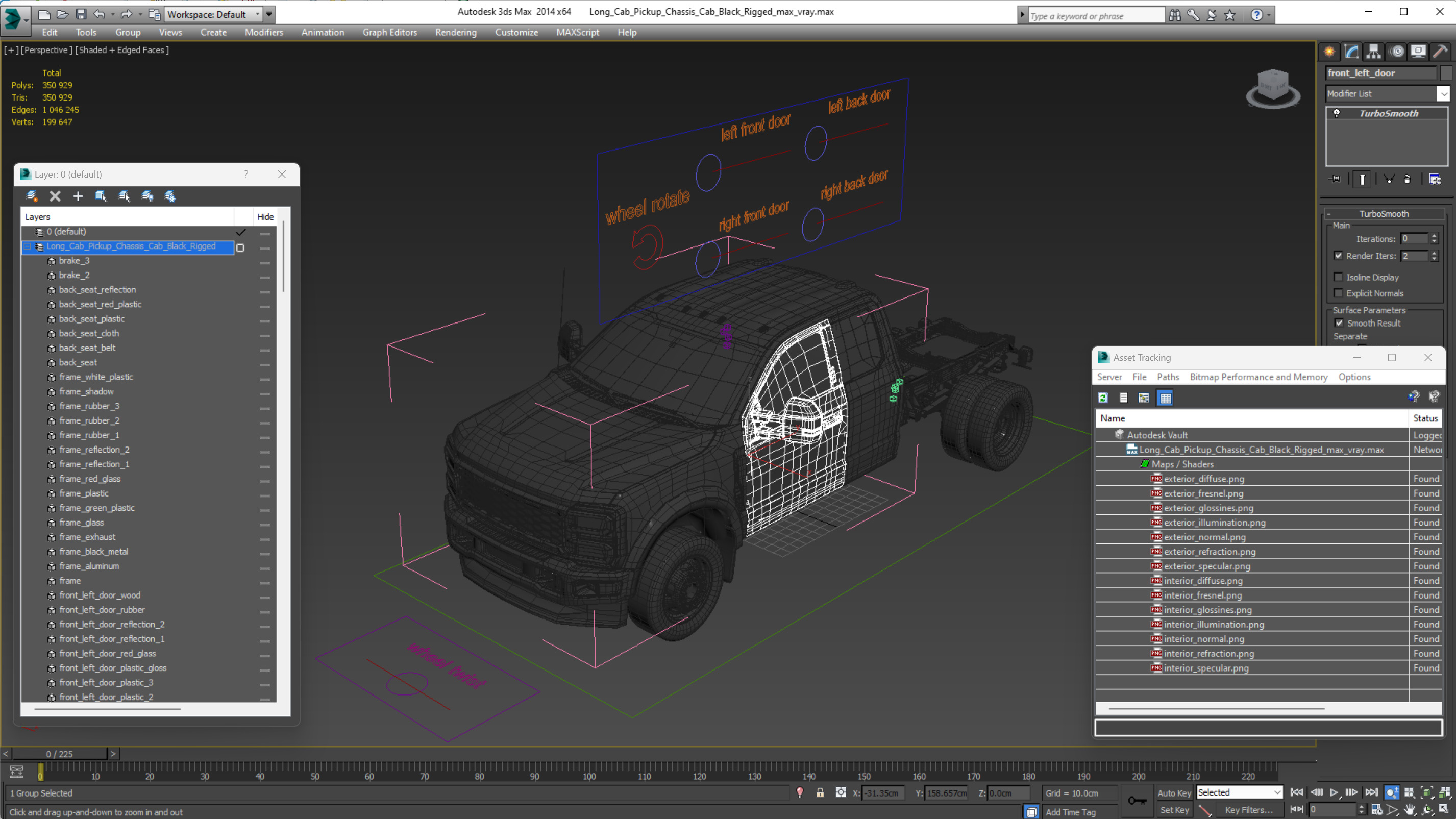 3D model Long Cab Pickup Chassis Cab Black Rigged