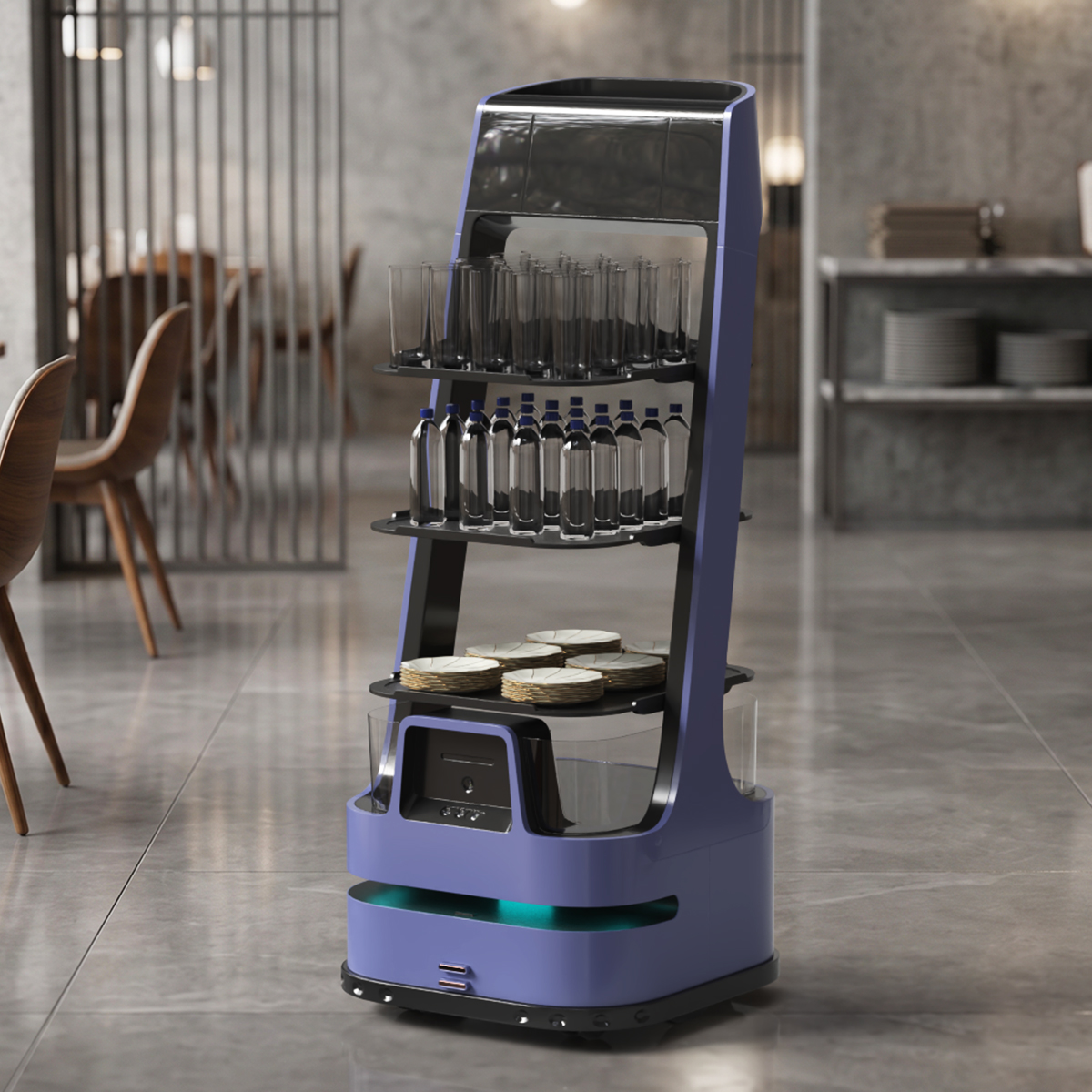 Autonomous Serving Robot with Glasses and Drinks 3D model preview