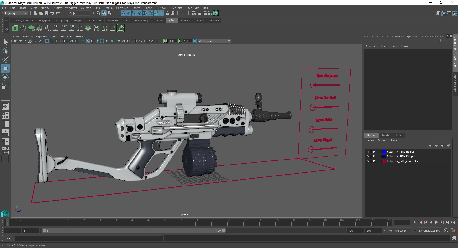 Futuristic Rifle Rigged for Maya 3D