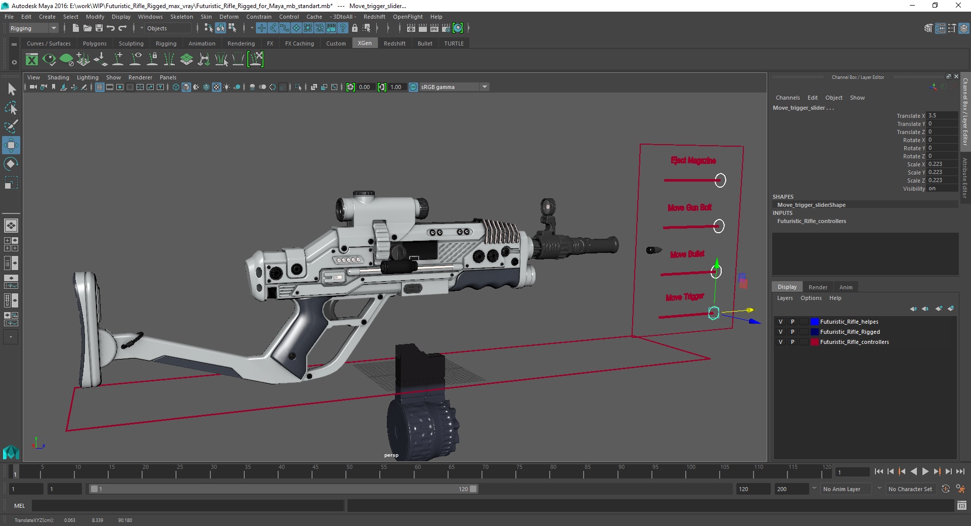 Futuristic Rifle Rigged for Maya 3D