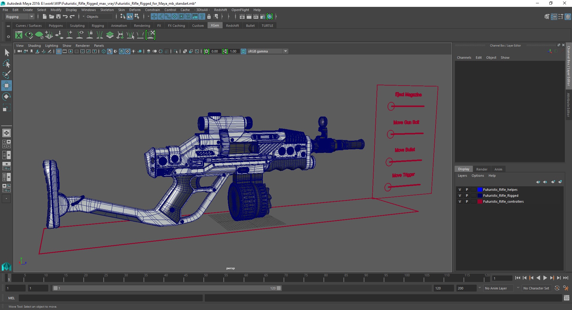 Futuristic Rifle Rigged for Maya 3D