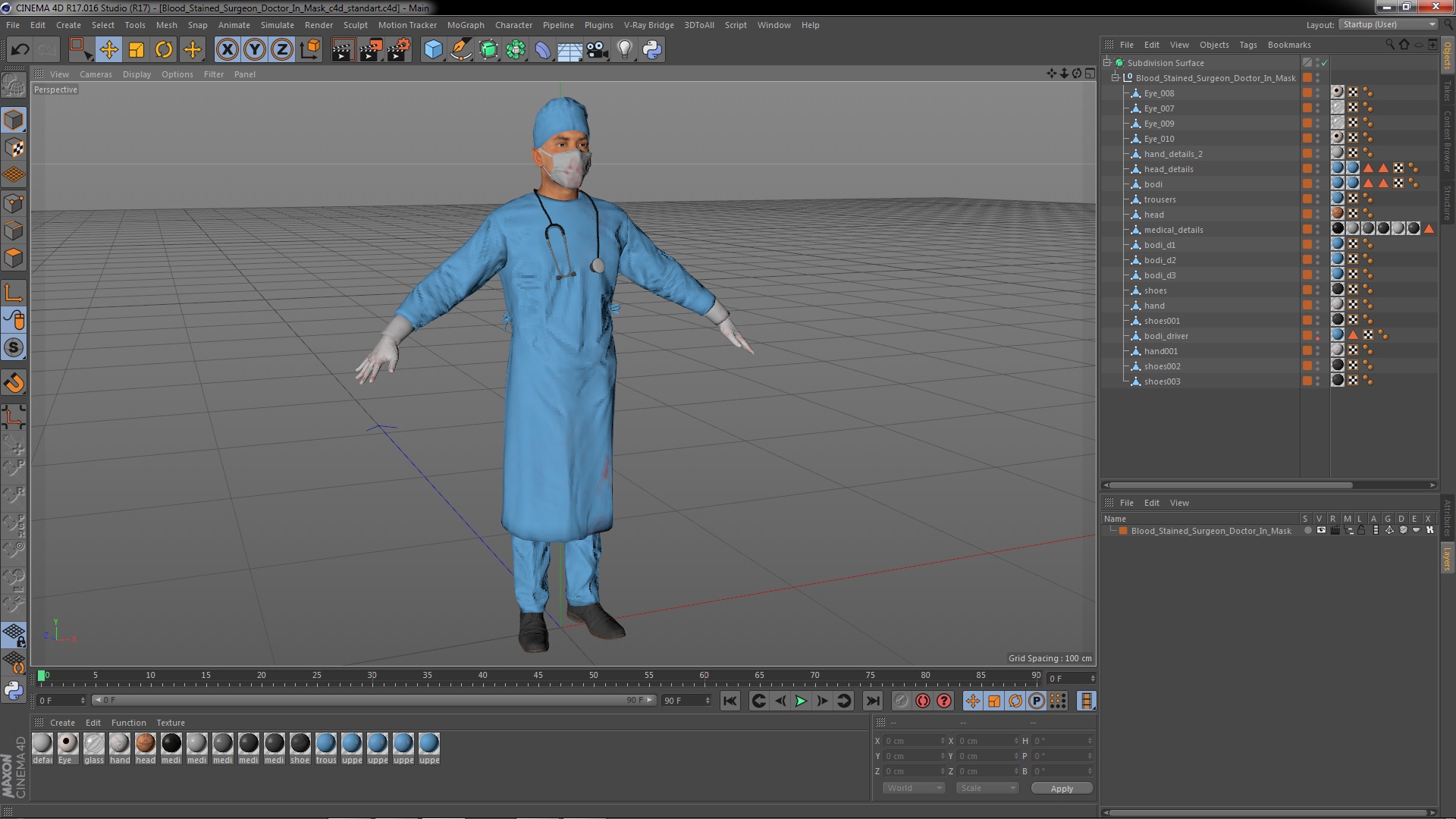 3D Blood Stained Surgeon Doctor In Mask