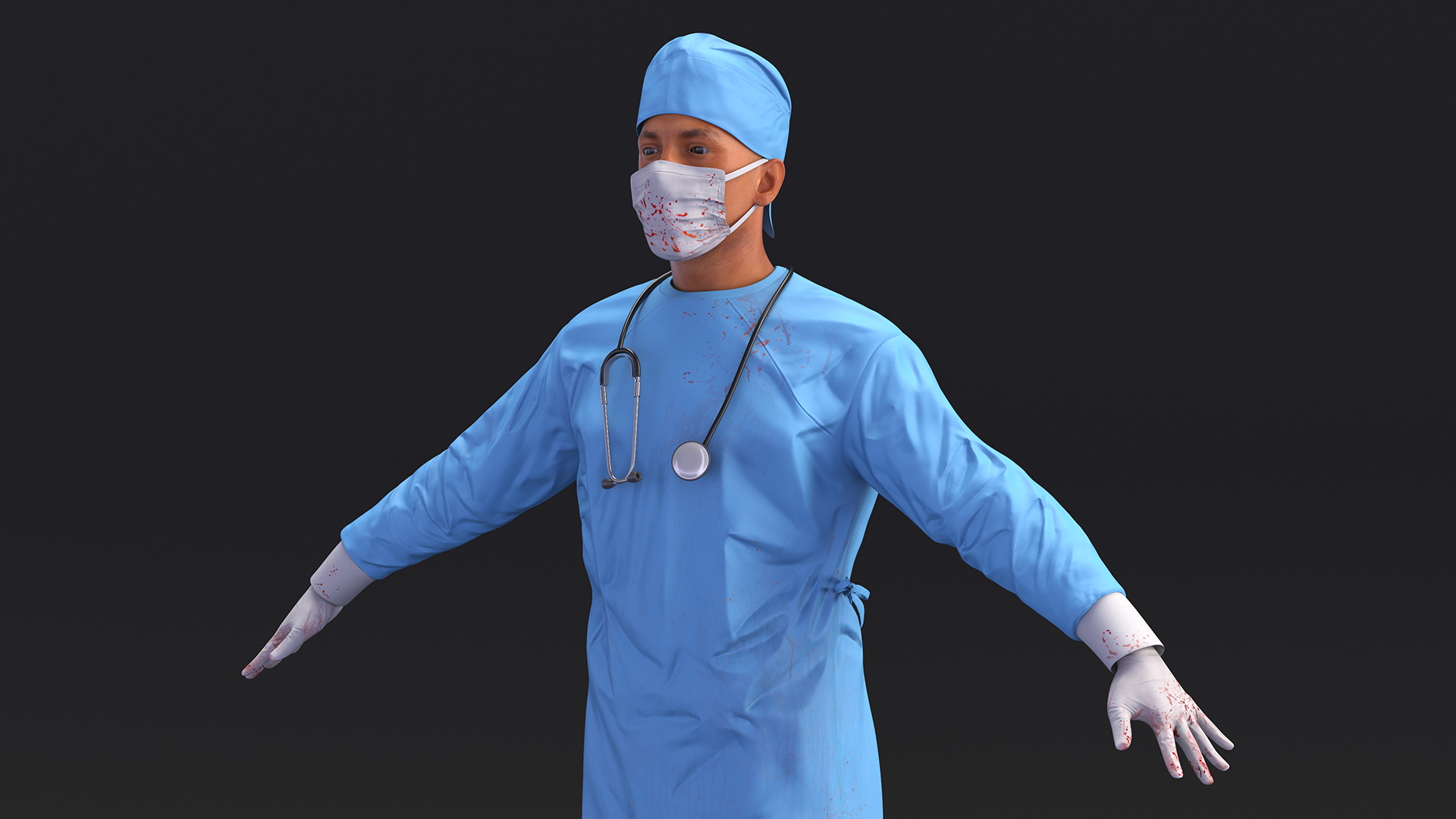 3D Blood Stained Surgeon Doctor In Mask