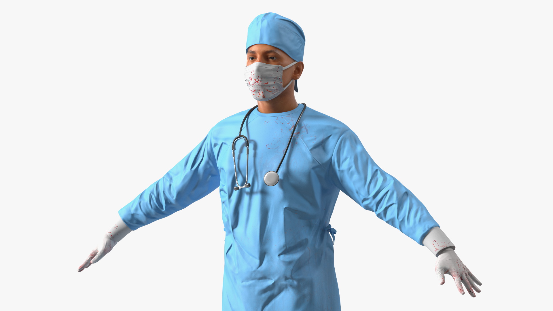 3D Blood Stained Surgeon Doctor In Mask