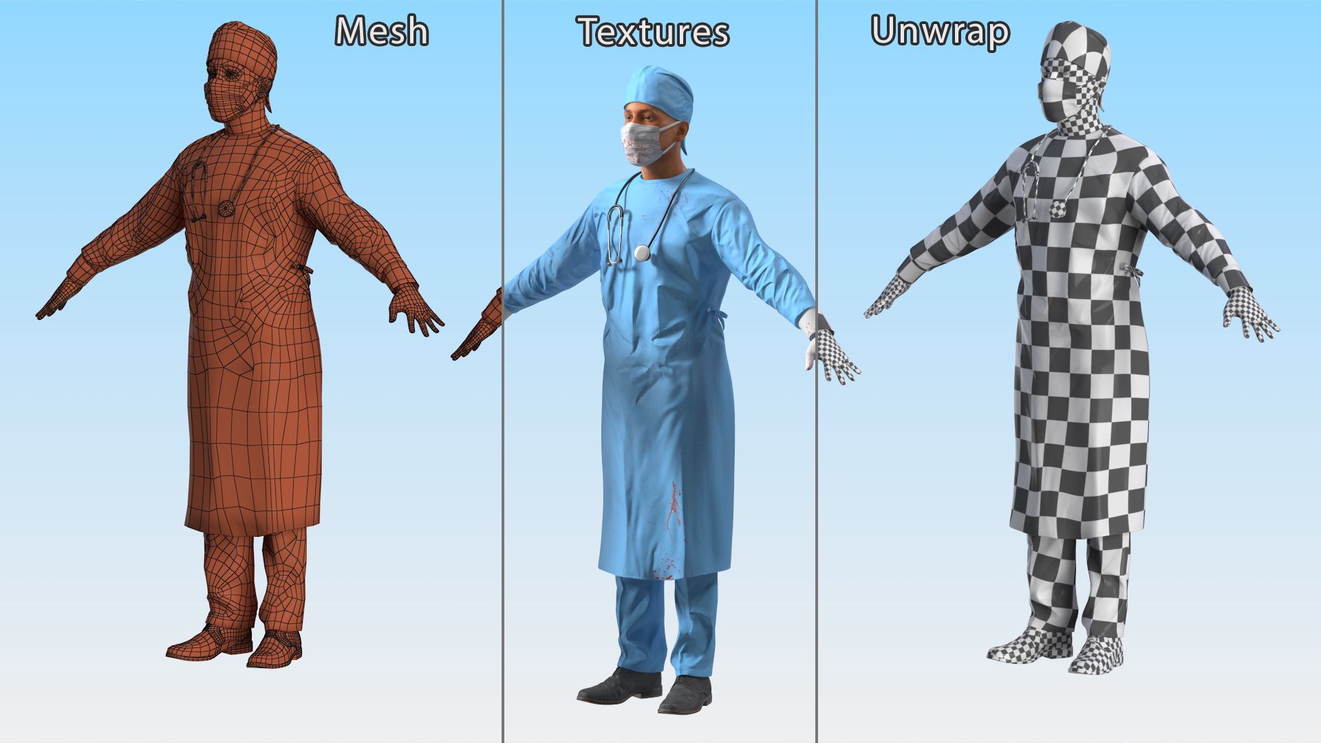 3D Blood Stained Surgeon Doctor In Mask