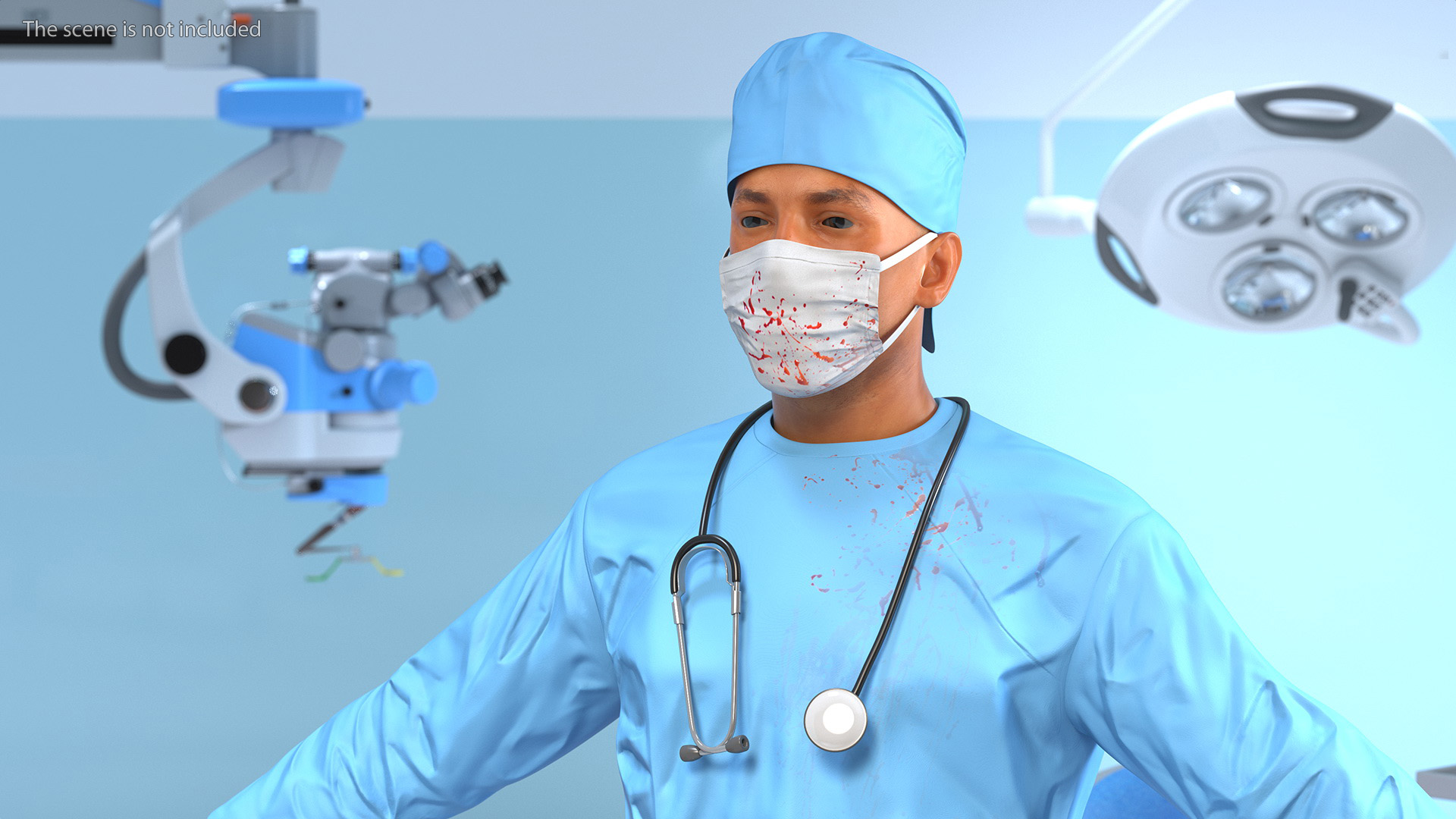 3D Blood Stained Surgeon Doctor In Mask